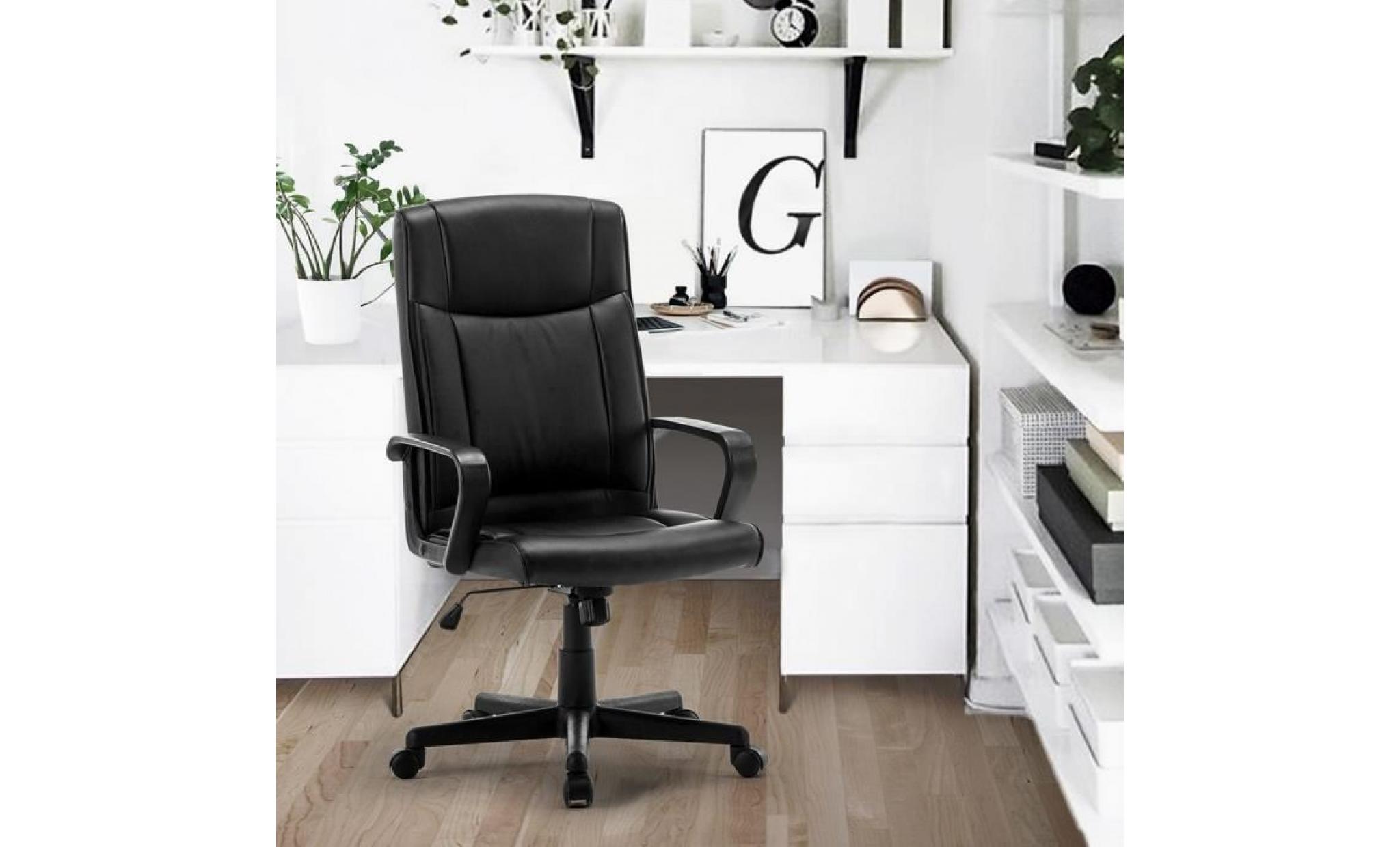 chaise de bureau en cuir, dossier haut, pivotant, hauteur réglable avec accoudoir (noir) pas cher