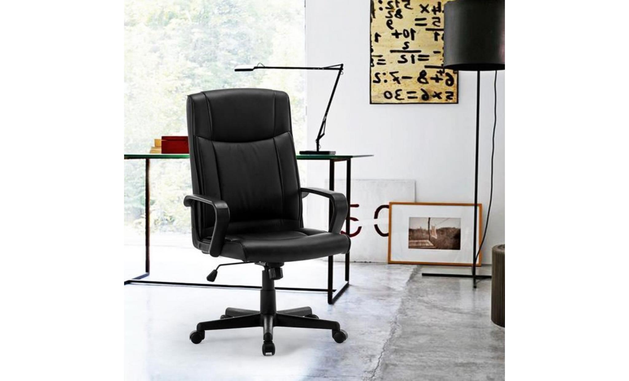 chaise de bureau en cuir, dossier haut, pivotant, hauteur réglable avec accoudoir (noir) pas cher