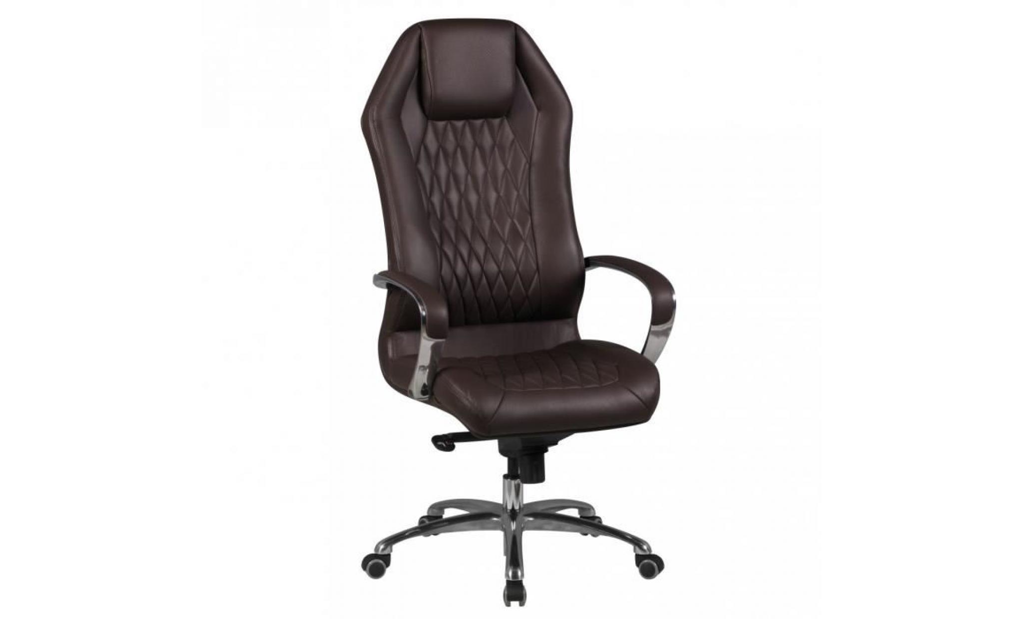 chaise de bureau en cuir véritable à haut dossier avec accoudoirs coloris marron