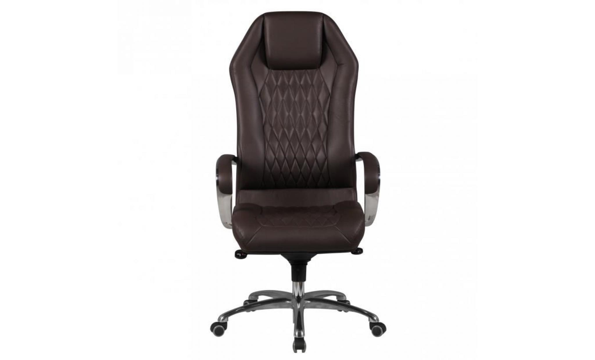 chaise de bureau en cuir véritable à haut dossier avec appuie tête coloris brun pas cher