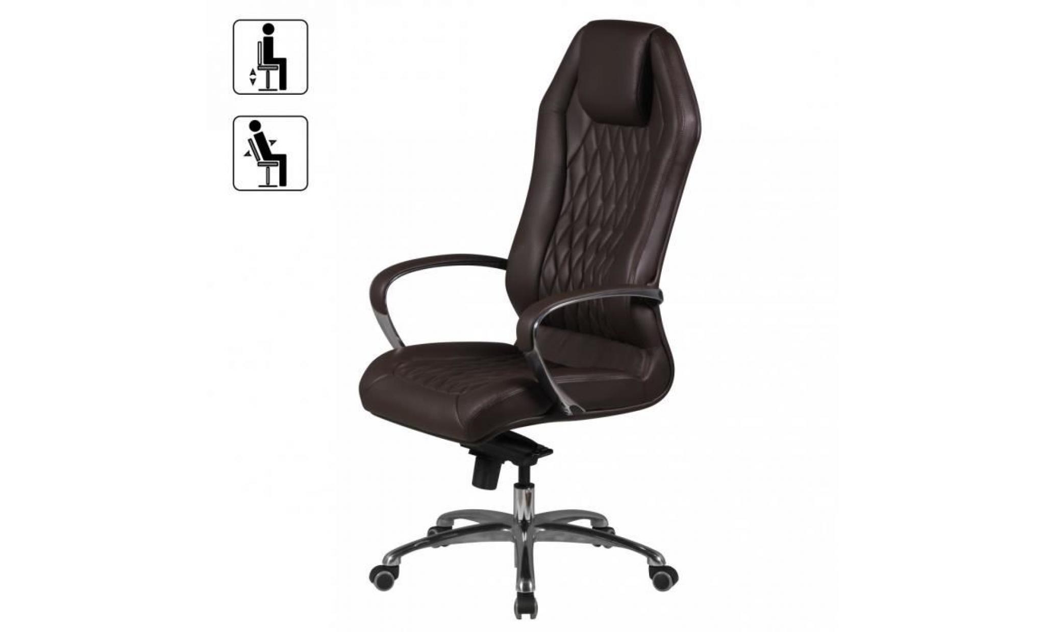 chaise de bureau en cuir véritable à haut dossier avec accoudoirs coloris marron pas cher