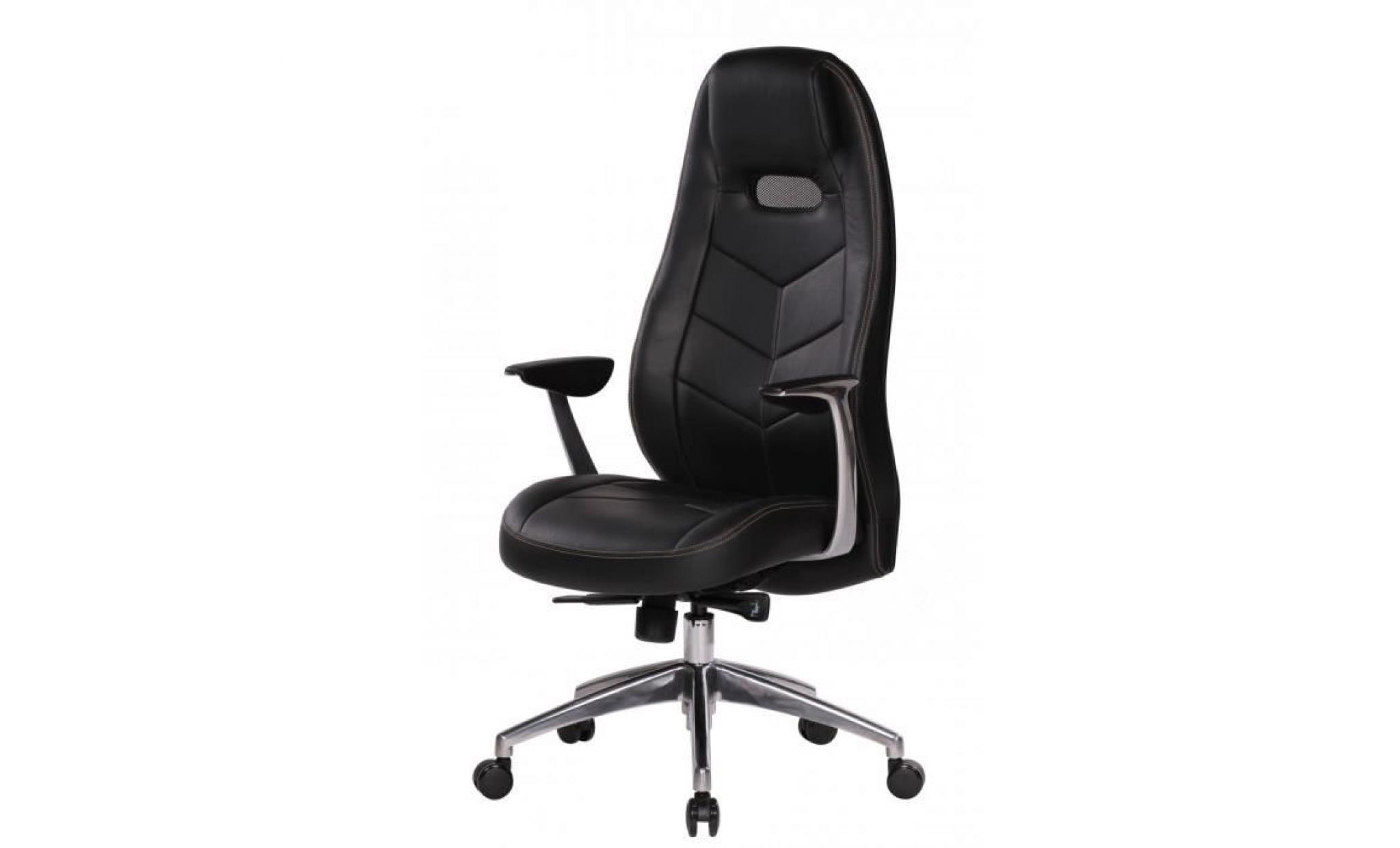 chaise de bureau en cuir véritable coloris noir pas cher