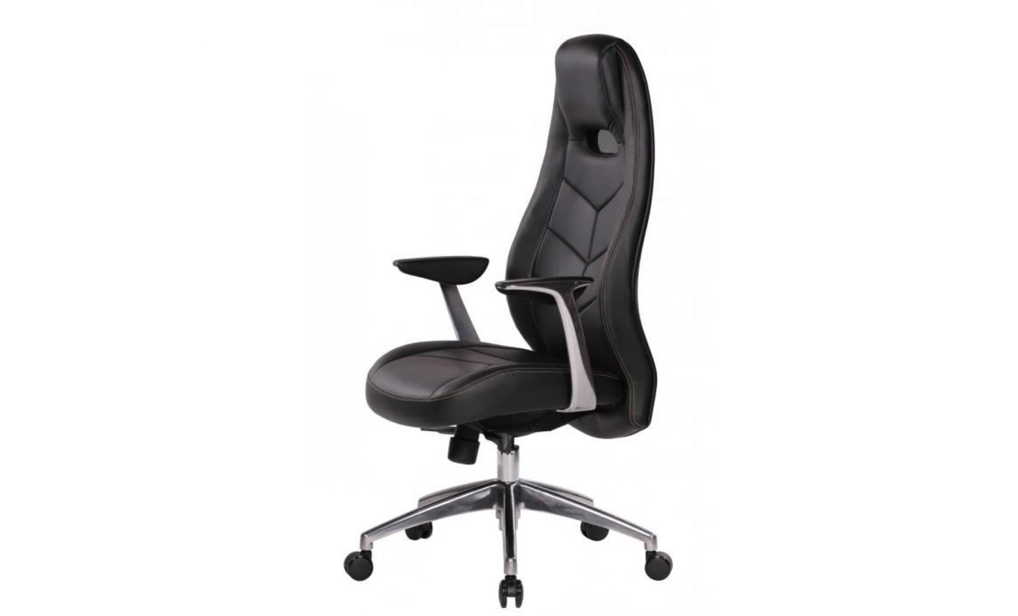 chaise de bureau en cuir véritable coloris noir pas cher
