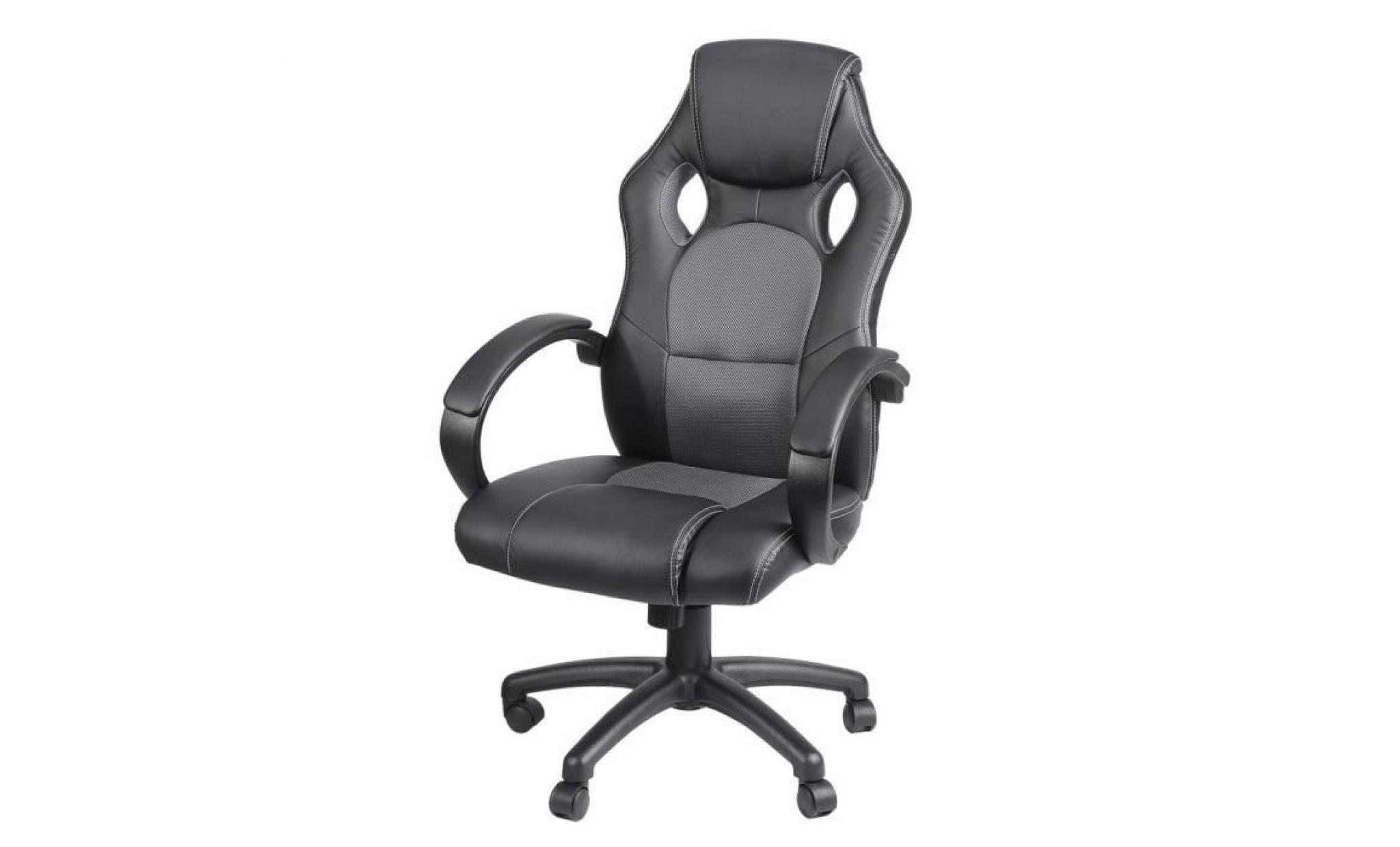 chaise de bureau en pu + pvc + mesh appui tête et cou rembourré gris & noir