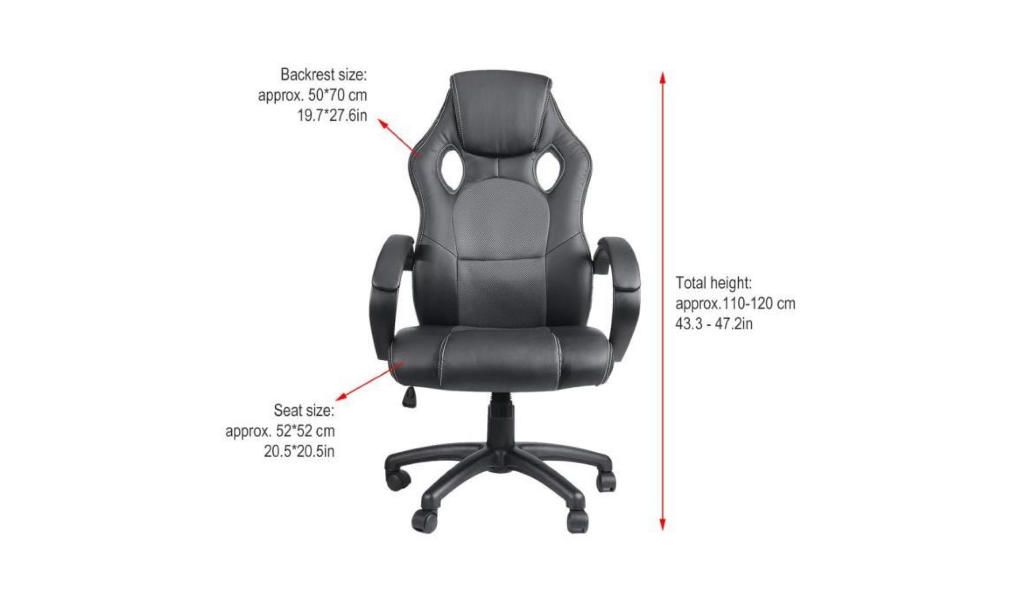 chaise de bureau en pu + pvc + mesh appui tête et cou rembourré gris & noir pas cher