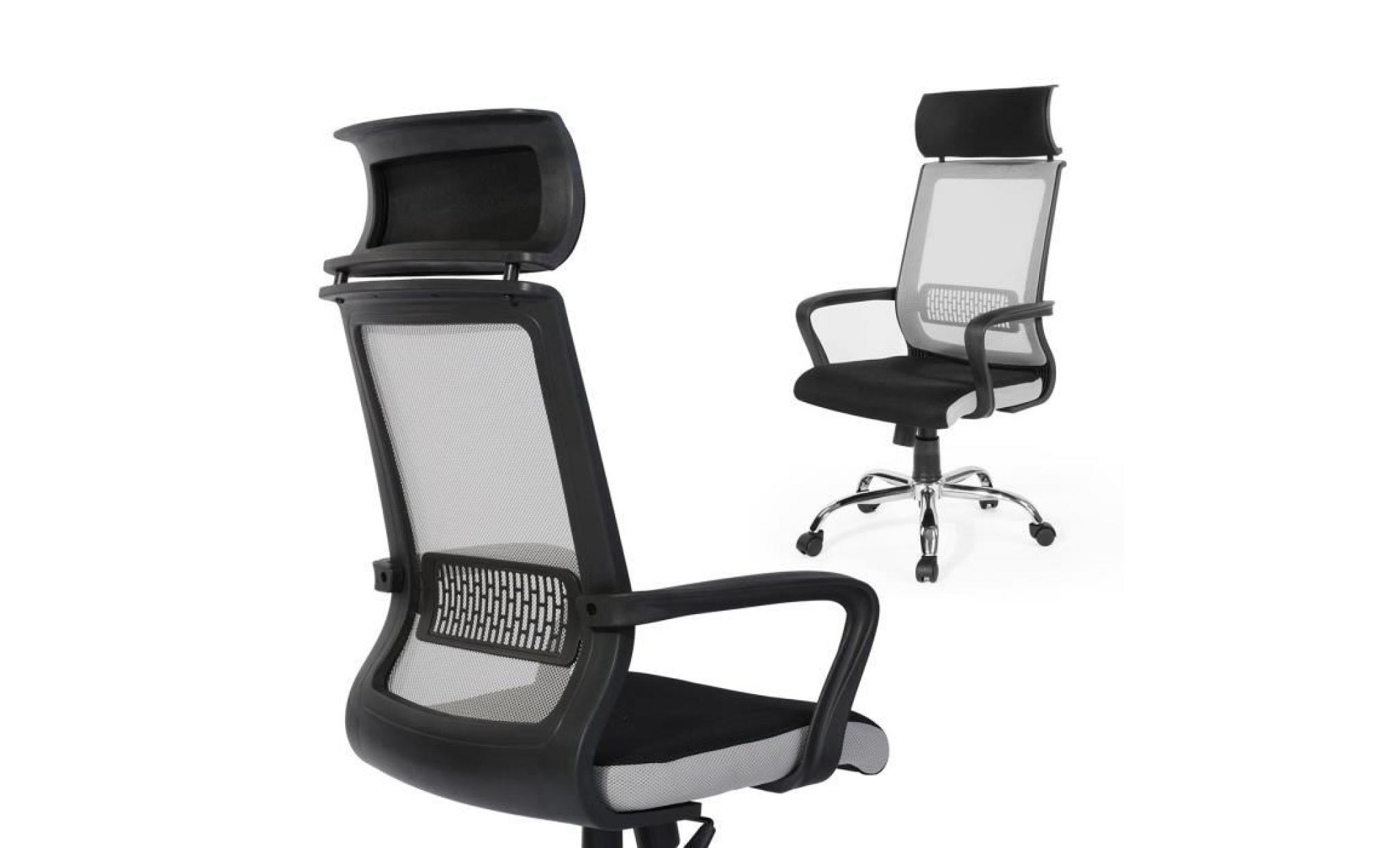 chaise de bureau en tissu respiran noir ergonomique avec fonction d'inclinaison rotation 360 degrés hauteur réglable accoudoirs