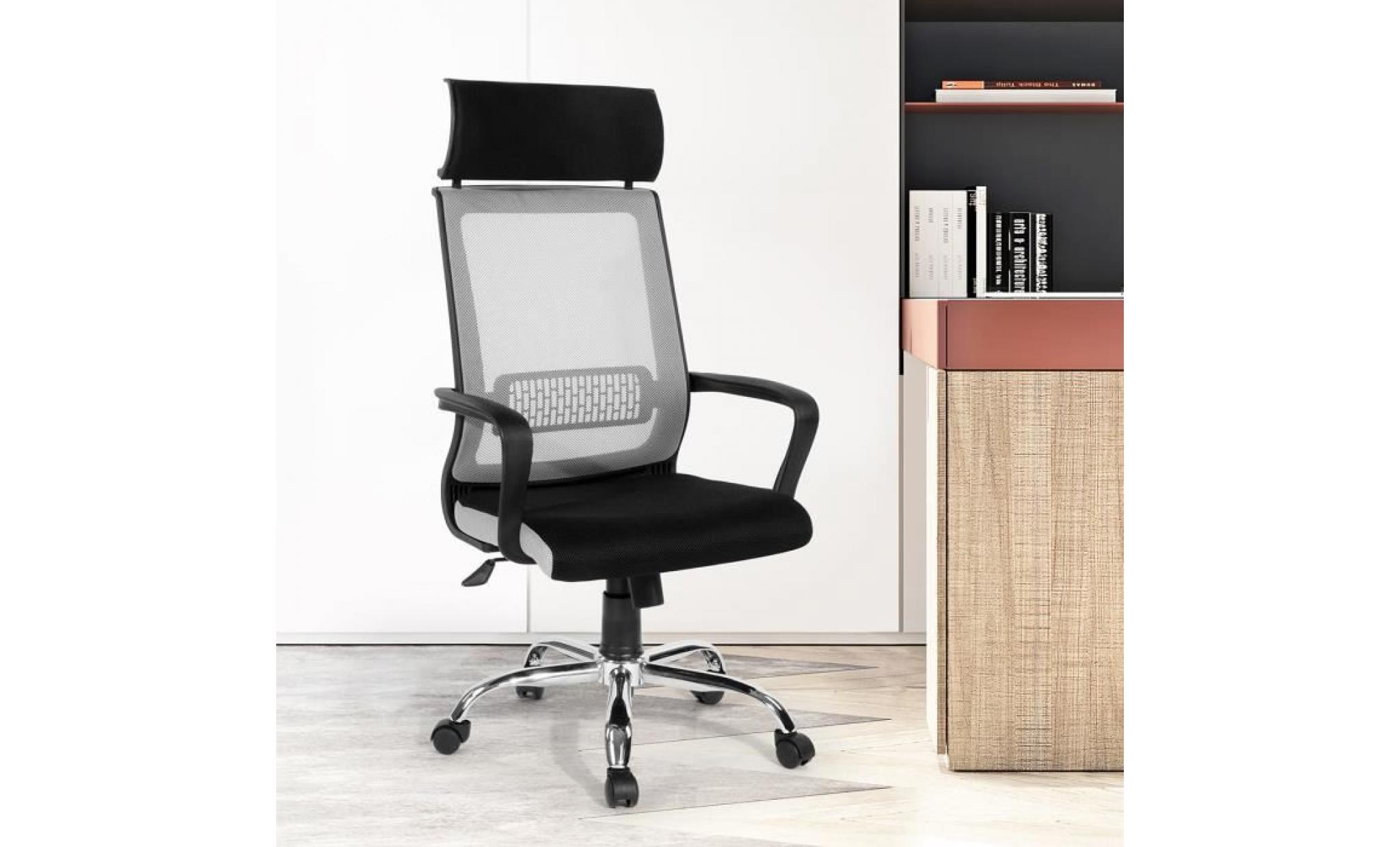 chaise de bureau en tissu respiran noir ergonomique avec fonction d'inclinaison rotation 360 degrés hauteur réglable accoudoirs pas cher