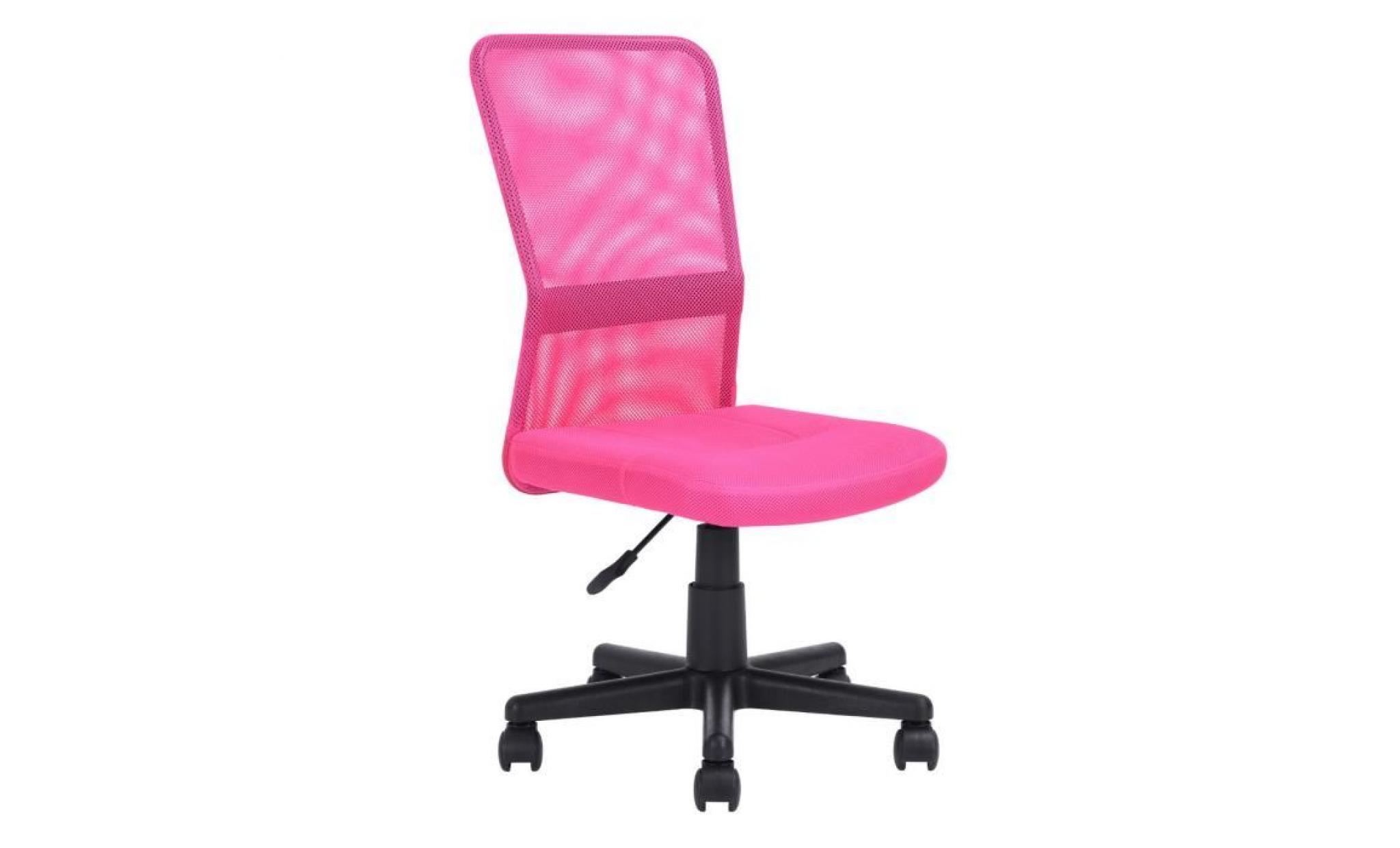 chaise de bureau enfant siège de bureau enfant rose sans accoudoir réglable en tissu mousse réseau nylon plastique noir pivotant