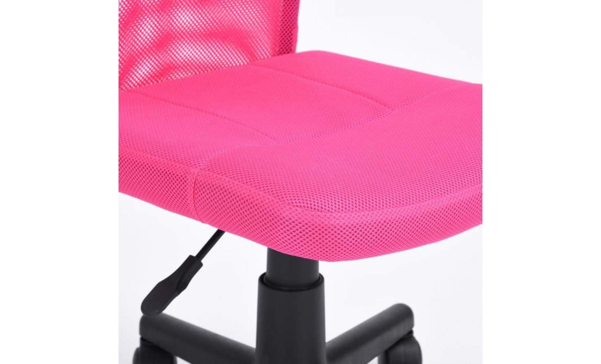 chaise de bureau enfant siège de bureau enfant rose sans accoudoir réglable en tissu mousse réseau nylon plastique noir pivotant pas cher