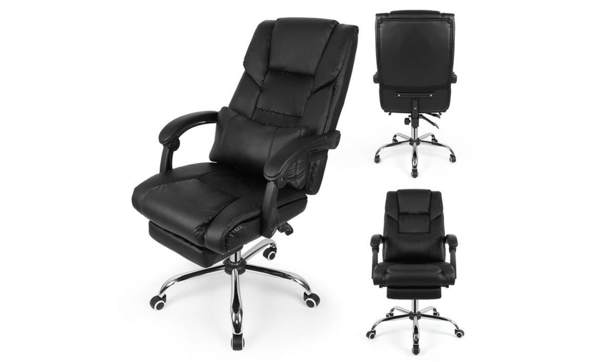 chaise de bureau fauteuil de bureau dossier inclinable hauteur réglable avec repos pieds noir