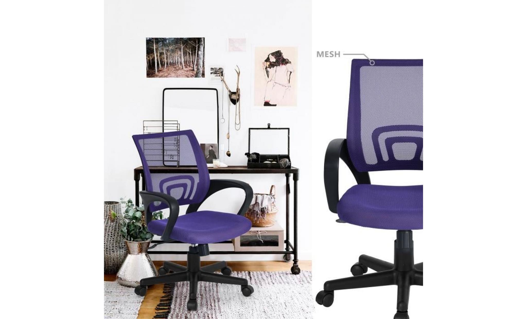 chaise de bureau fauteuil de bureau en tissu mesh hauteur réglable pivotant 360° violet