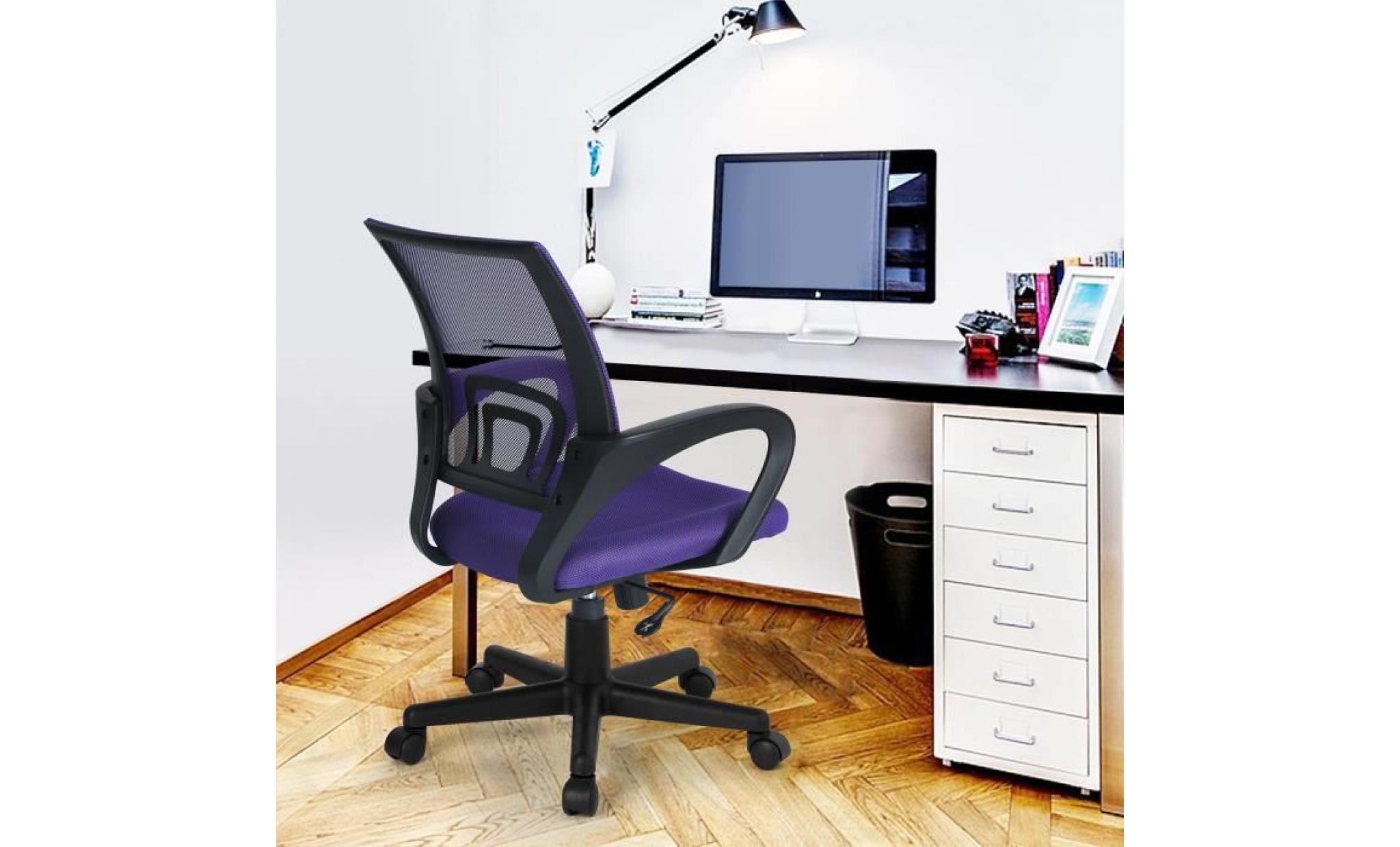 chaise de bureau fauteuil de bureau en tissu mesh hauteur réglable pivotant 360° violet pas cher