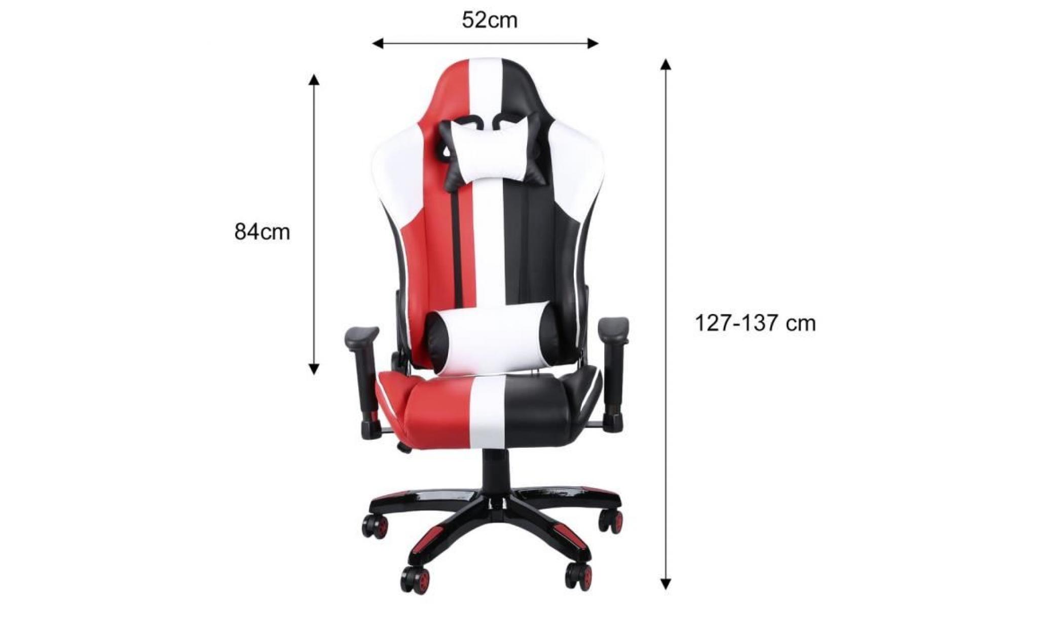 chaise de bureau fauteuil de bureau   moderne confortable ergonomique en similicuir pu hauteur réglable noir et rouge et blanc pas cher
