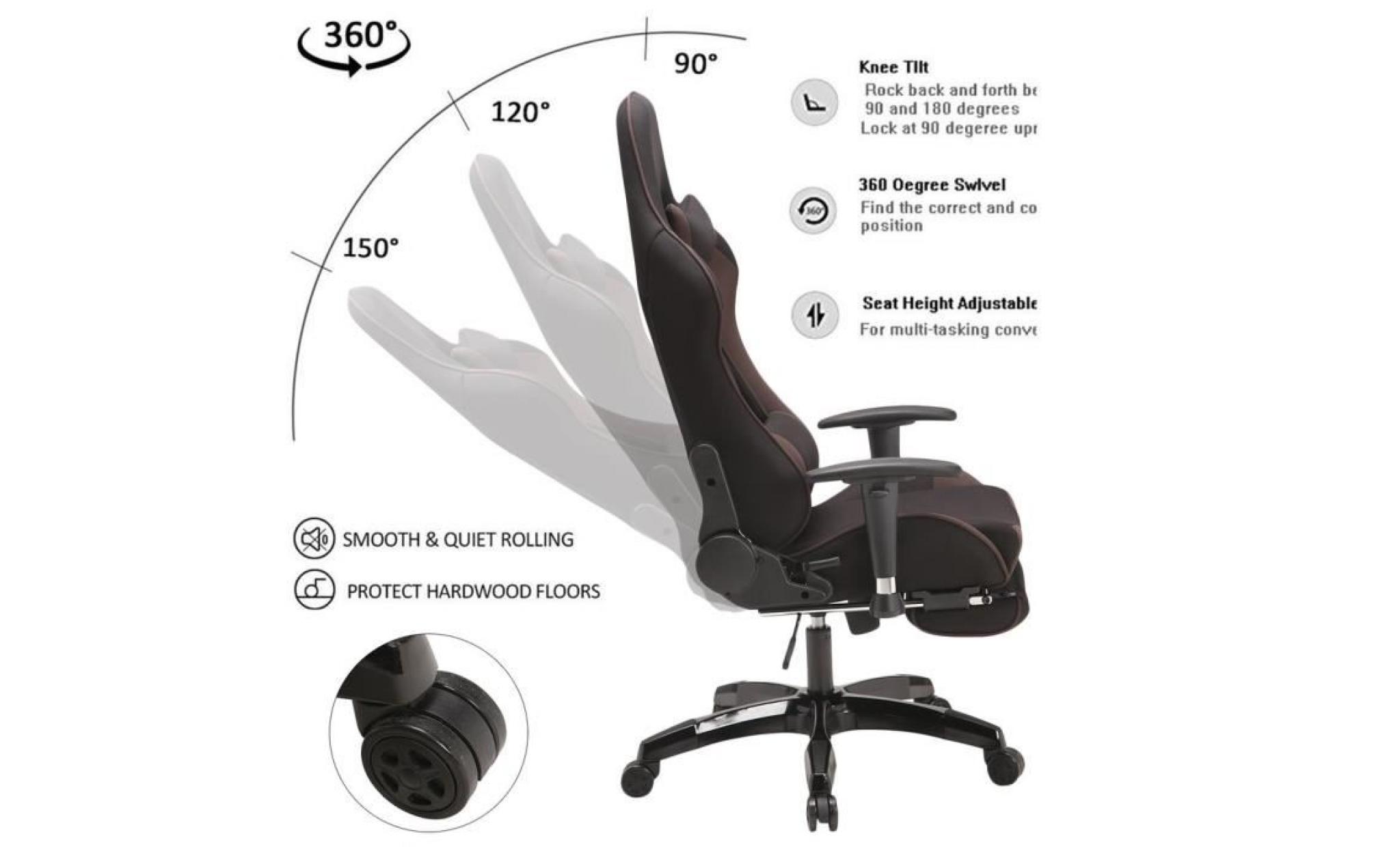 chaise de bureau, fauteuil de bureau racing sport ergonomique   hauteur réglable pas cher