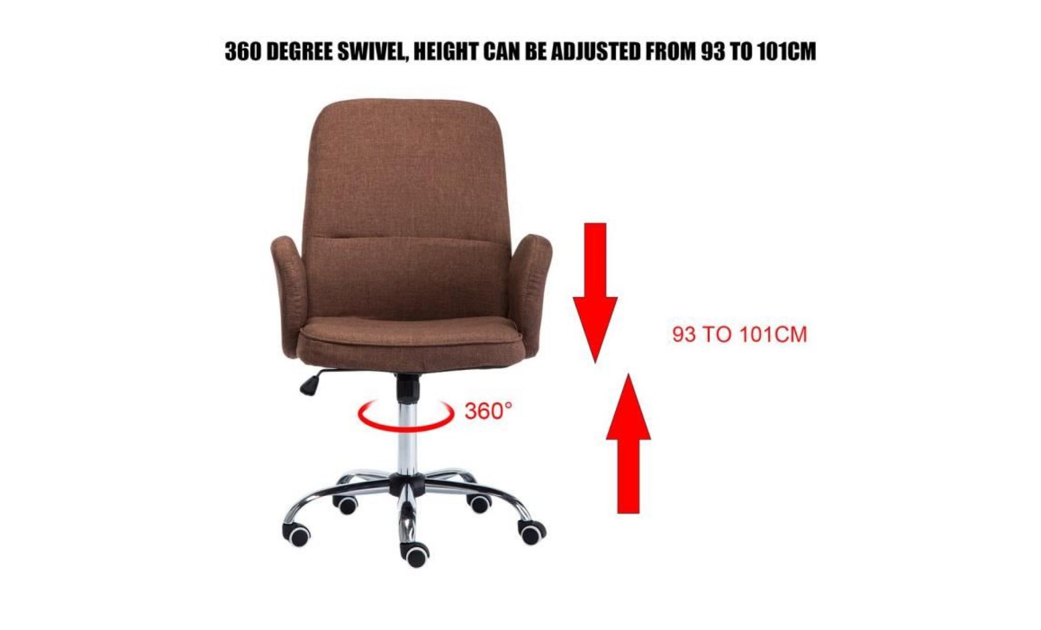 chaise de bureau fauteuil de bureau tissu pivotante 360 degrés hauteur réglable marron pas cher