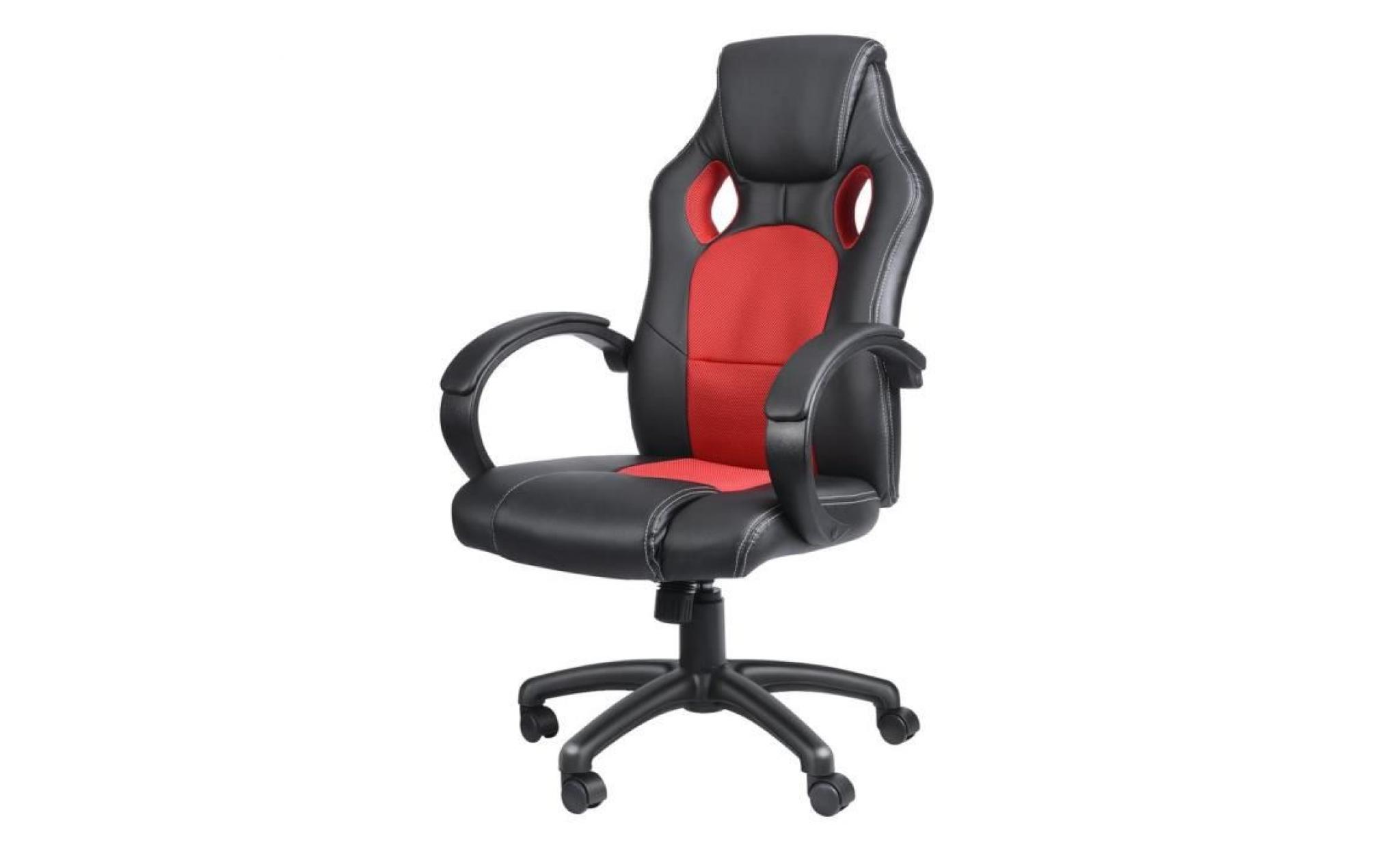chaise de bureau, fauteuil de jeu  noir / rouge rembourrage Épais   hauteur réglable pivotante hauteur 110 120 cm
