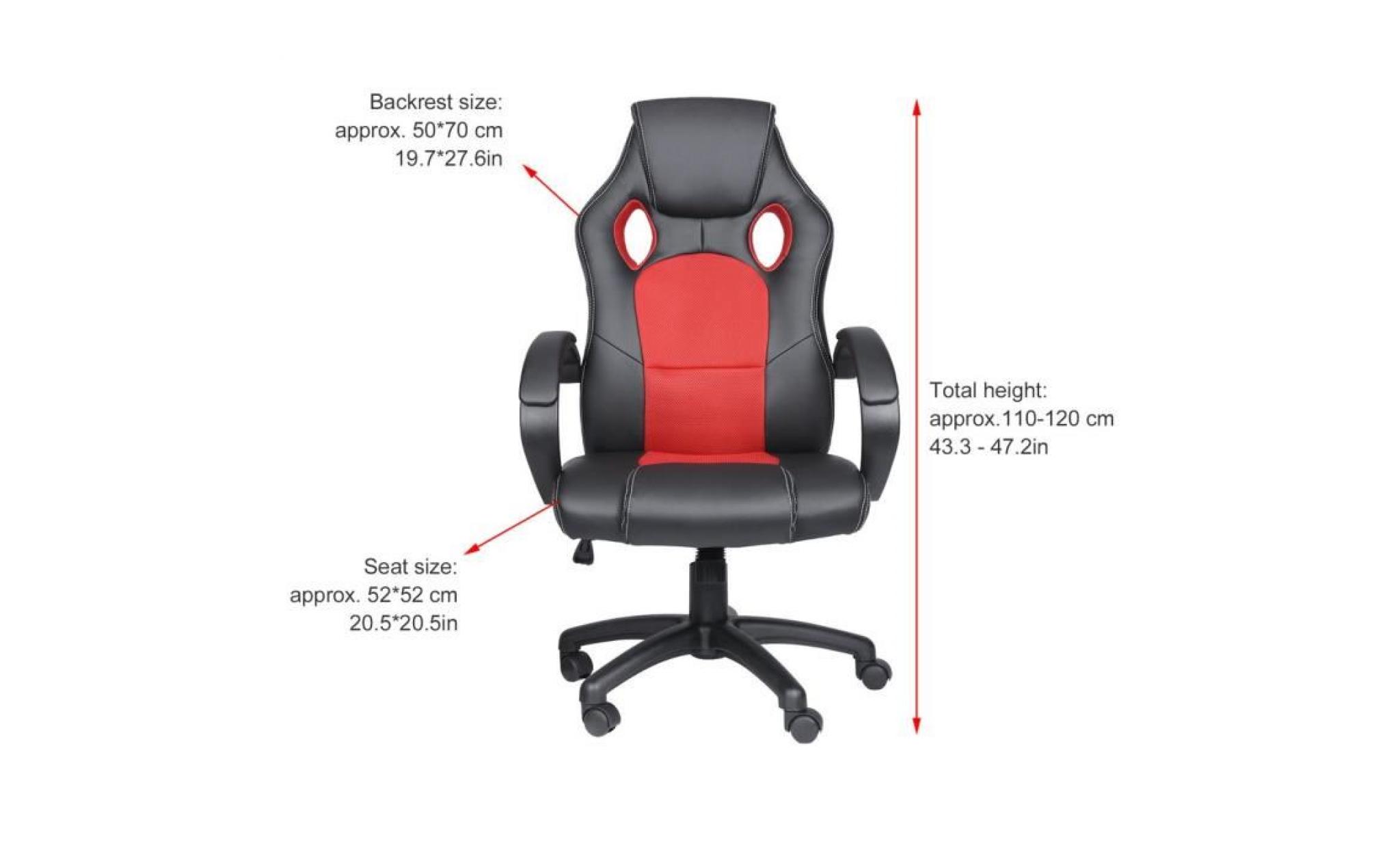 chaise de bureau, fauteuil de jeu  noir / rouge rembourrage Épais   hauteur réglable pivotante hauteur 110 120 cm pas cher