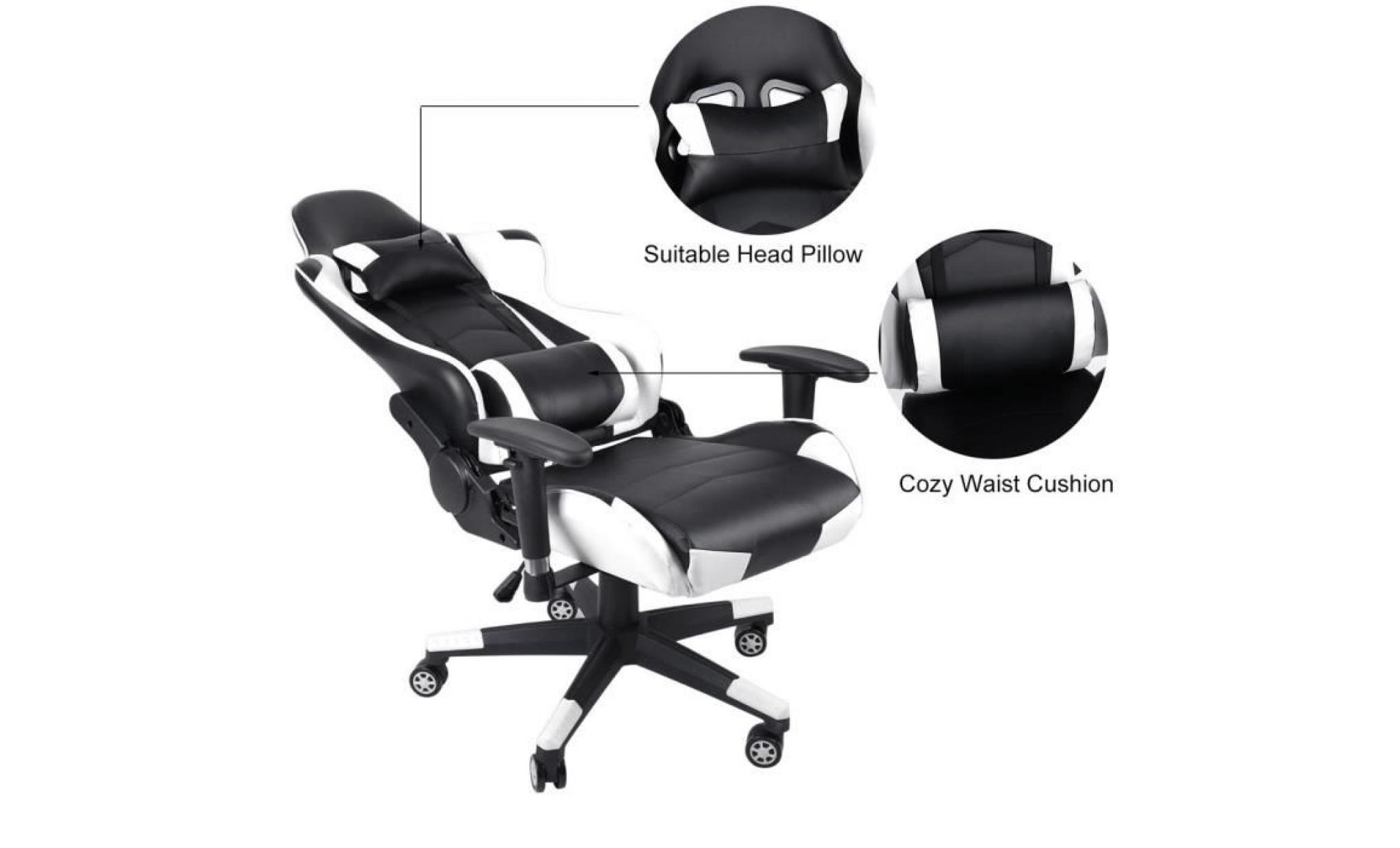 chaise de bureau fauteuil gamer chaise de jeu pivot à 135° hauteur réglable blanc pas cher