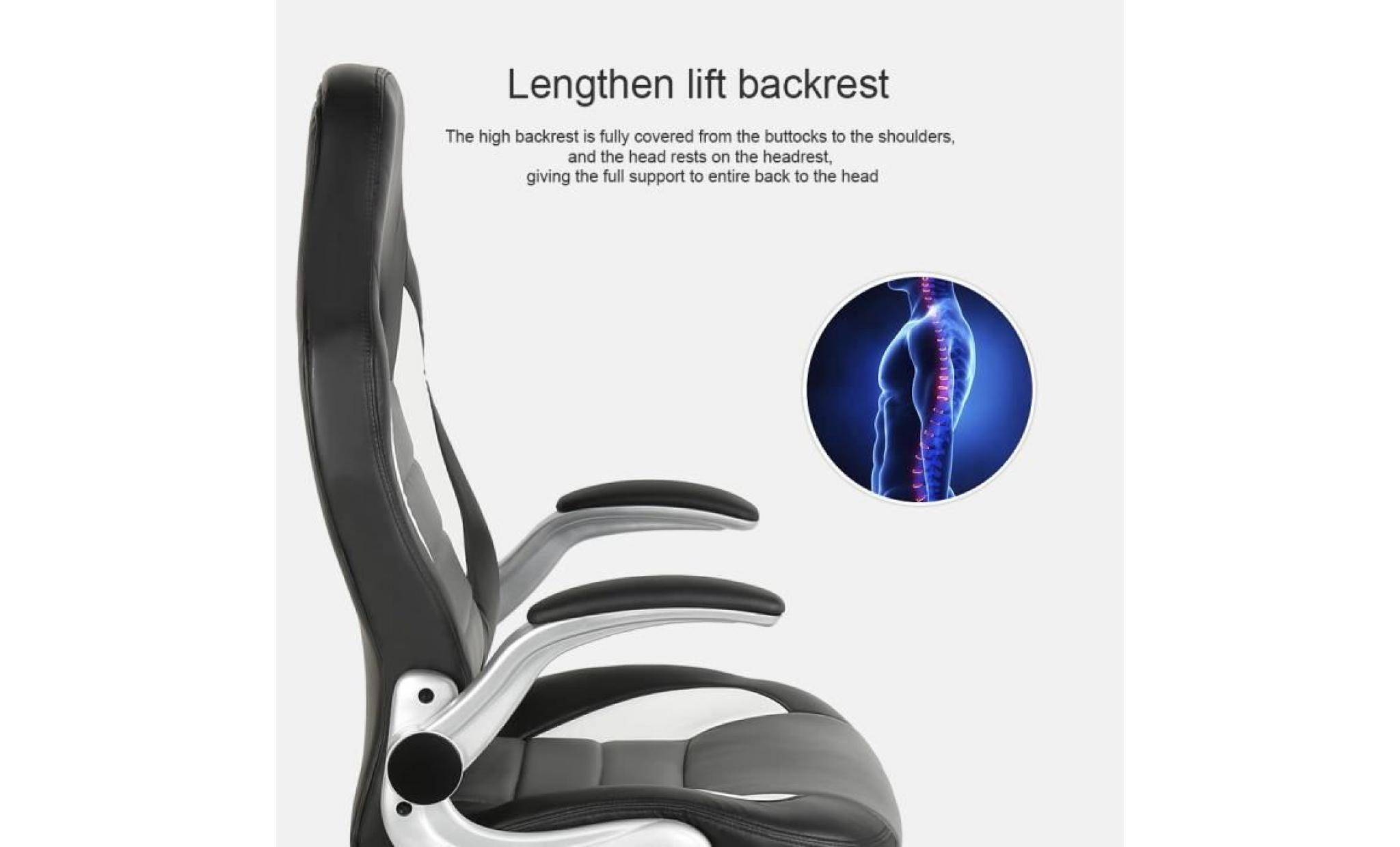 chaise de bureau fauteuil gamer fauteuil de bureau, accoidoirs pliables, dossier haut, hauteur rÉglable, ergonomique, noir/gris/blan pas cher