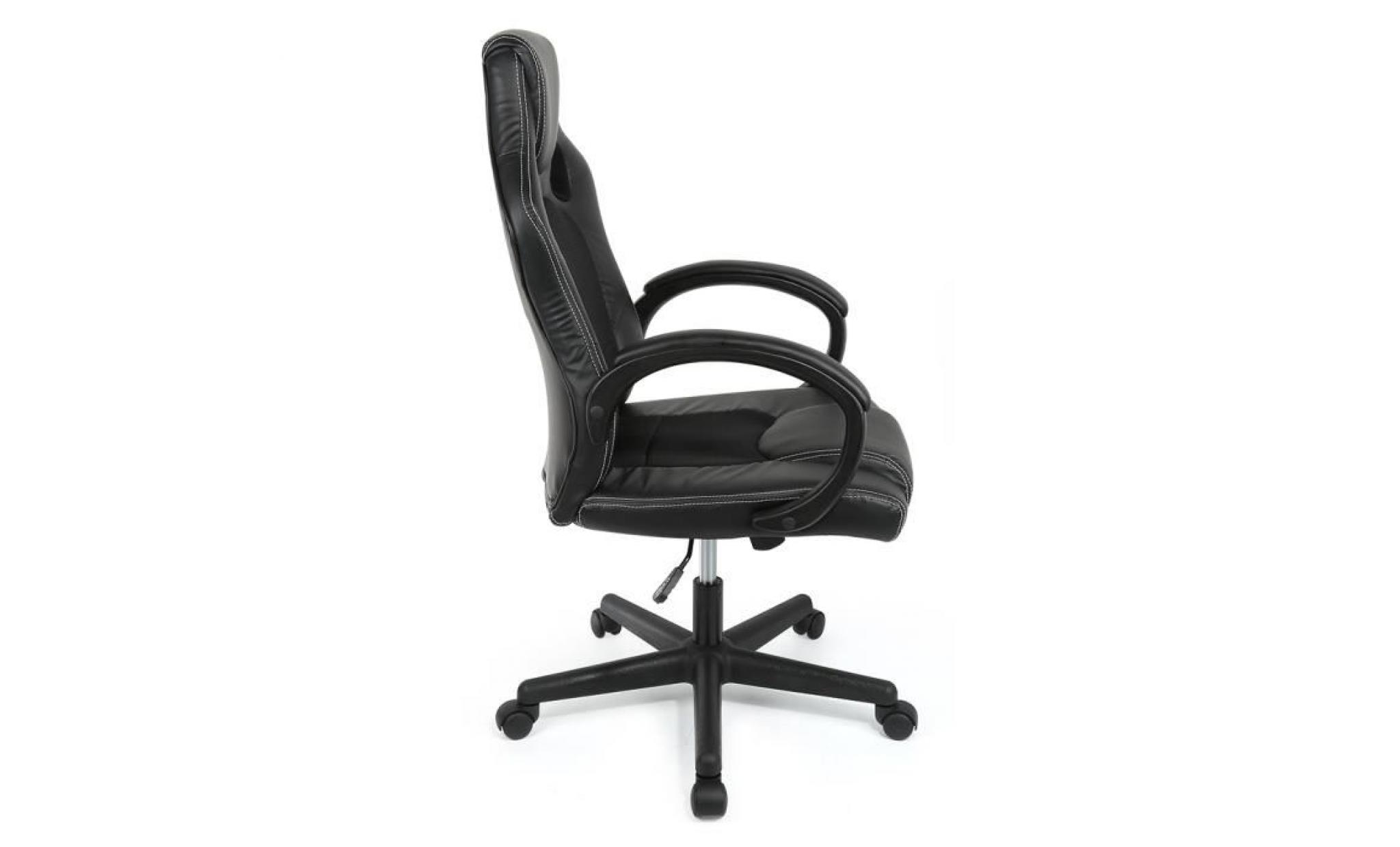 chaise de bureau fauteuil gamer noir baquet voiture de sport imitation cuir tissu rembourré pas cher