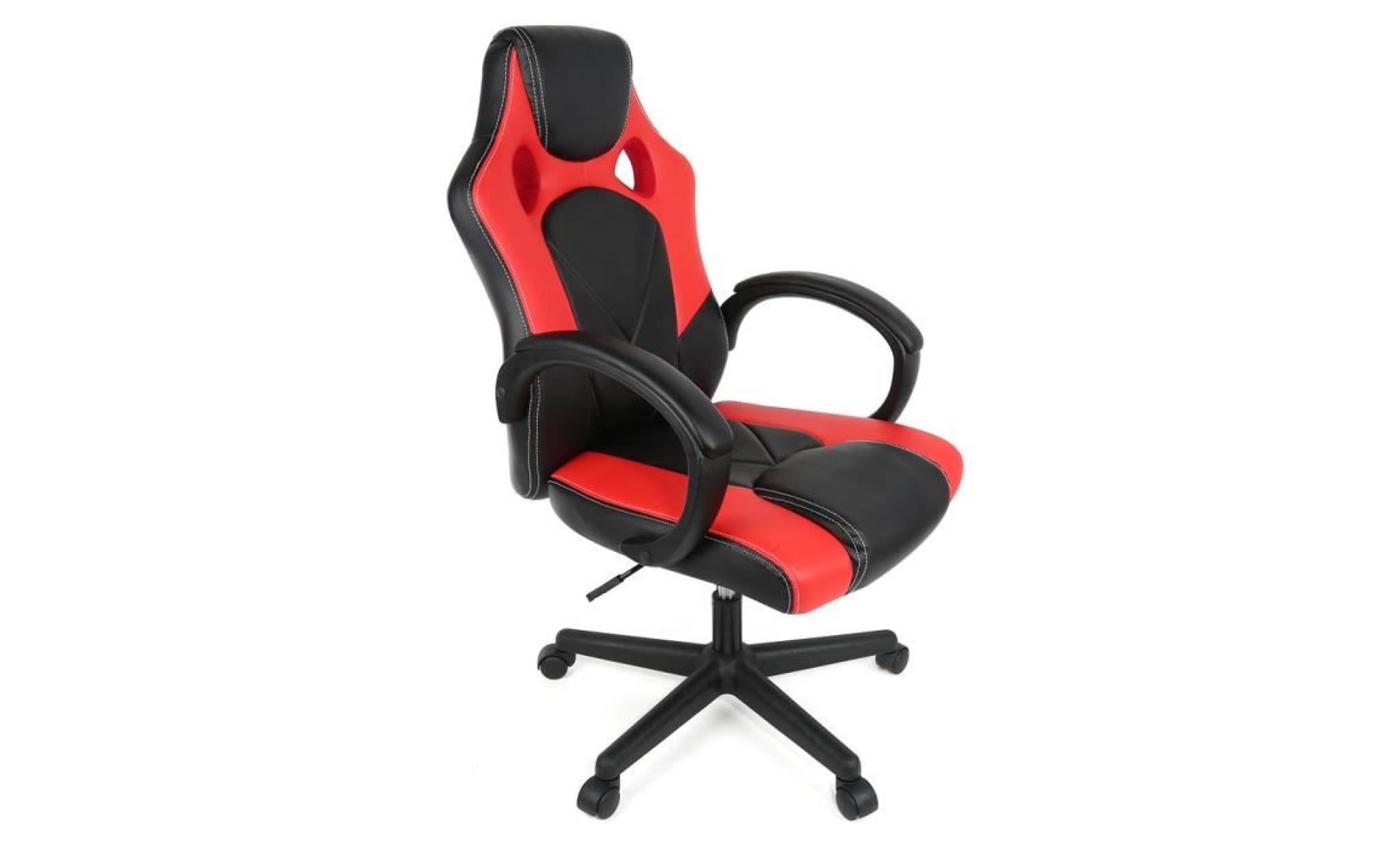chaise de bureau fauteuil gamer noir/rouge baquet voiture de sport imitation cuir tissu rembourré