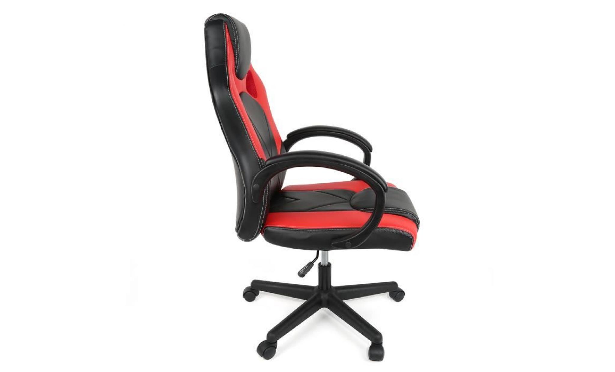 chaise de bureau fauteuil gamer noir/rouge baquet voiture de sport imitation cuir tissu rembourré pas cher