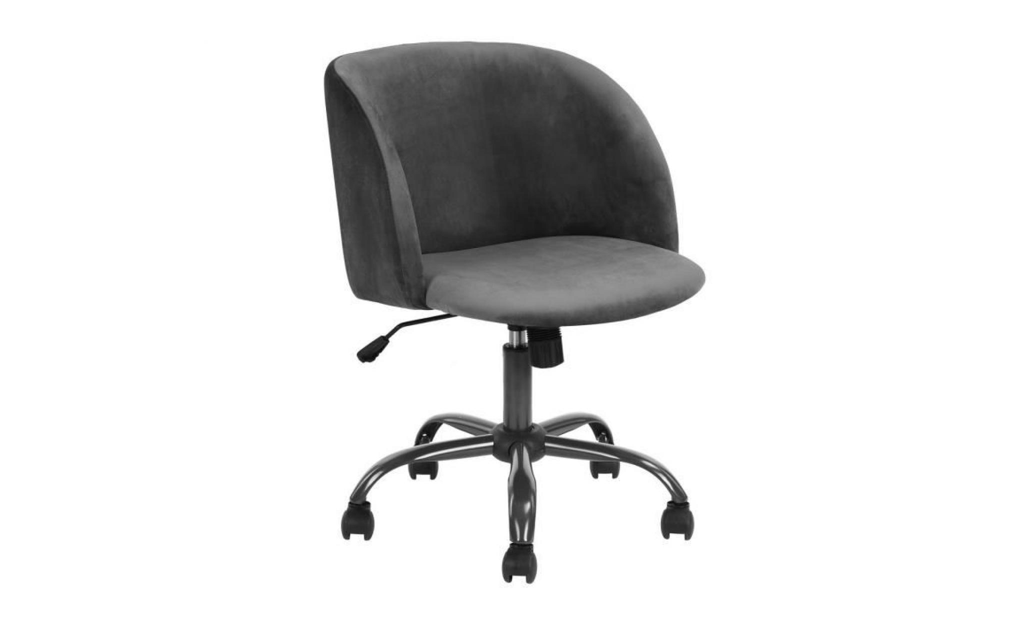 chaise de bureau fauteuil secrétaire tissu velours  métal hauteur réglable  siège pivotant mobile roulant roulettes gris