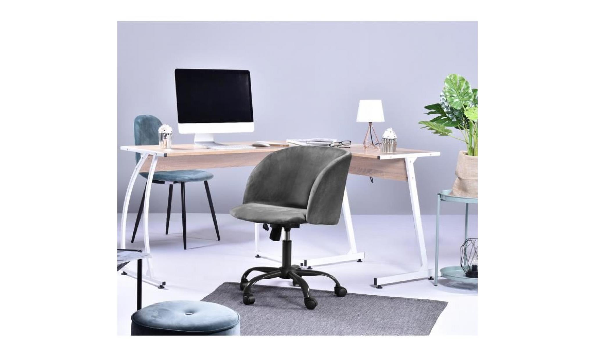 chaise de bureau fauteuil secrétaire tissu velours  métal hauteur réglable  siège pivotant mobile roulant roulettes vert pas cher