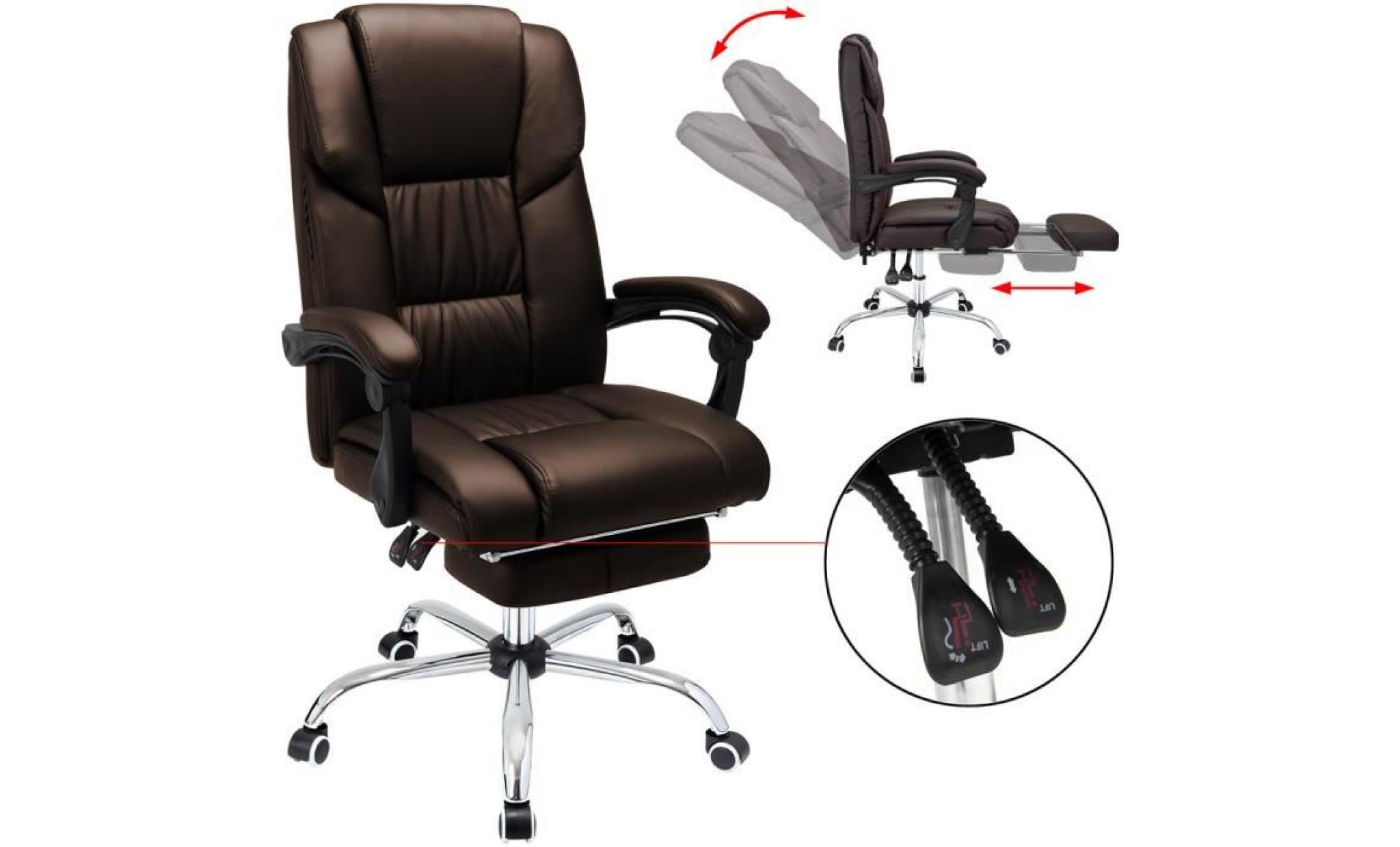 chaise de bureau fauteuil siège pivotant 360° brun rembourré repose pieds