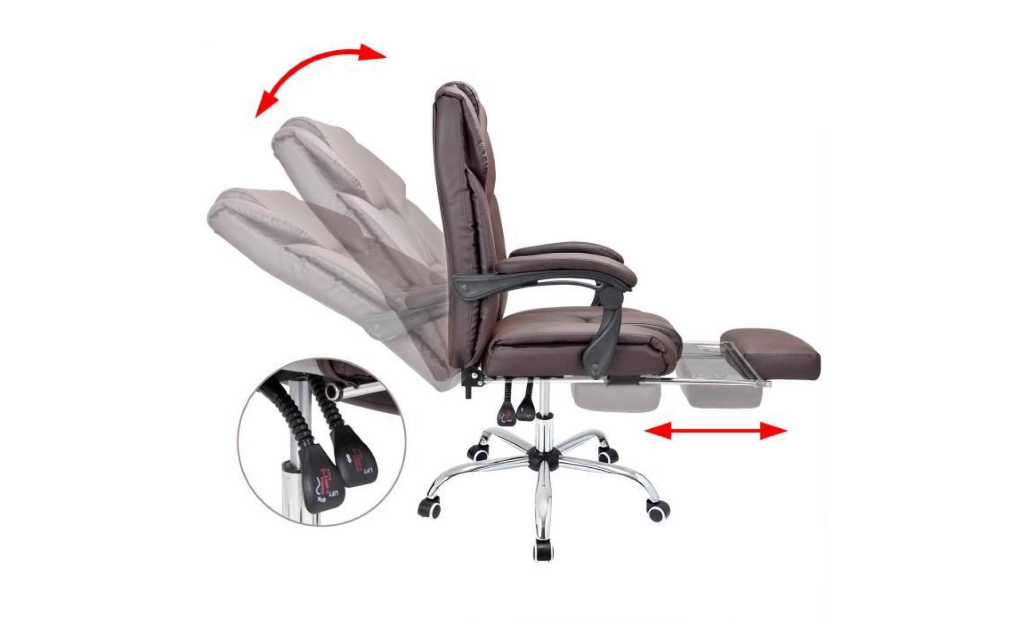 chaise de bureau fauteuil siège pivotant 360° brun rembourré repose pieds pas cher