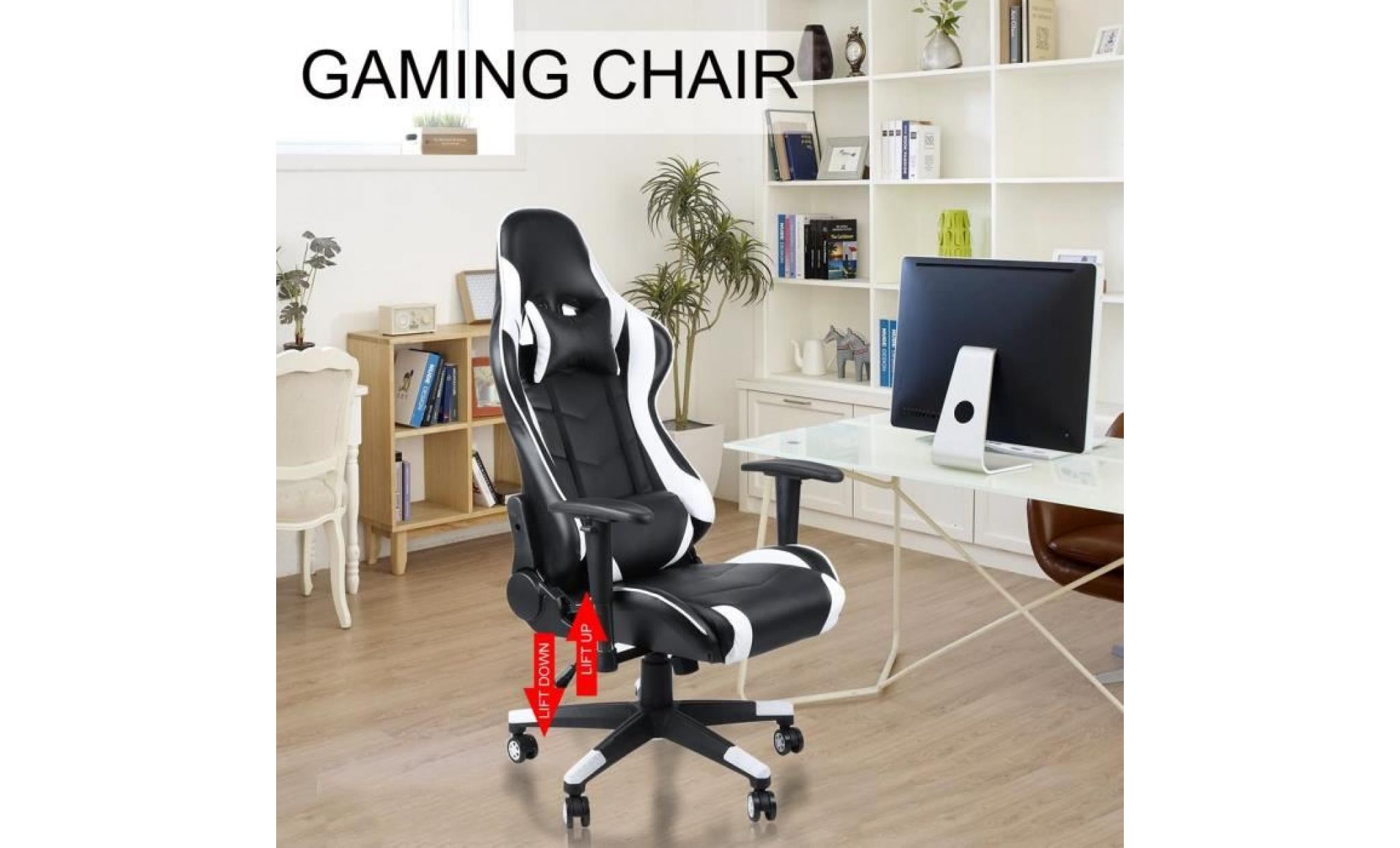 chaise de bureau gamer fauteuil gaming dossier inclinable conception ergonomique avec appui tête blanc