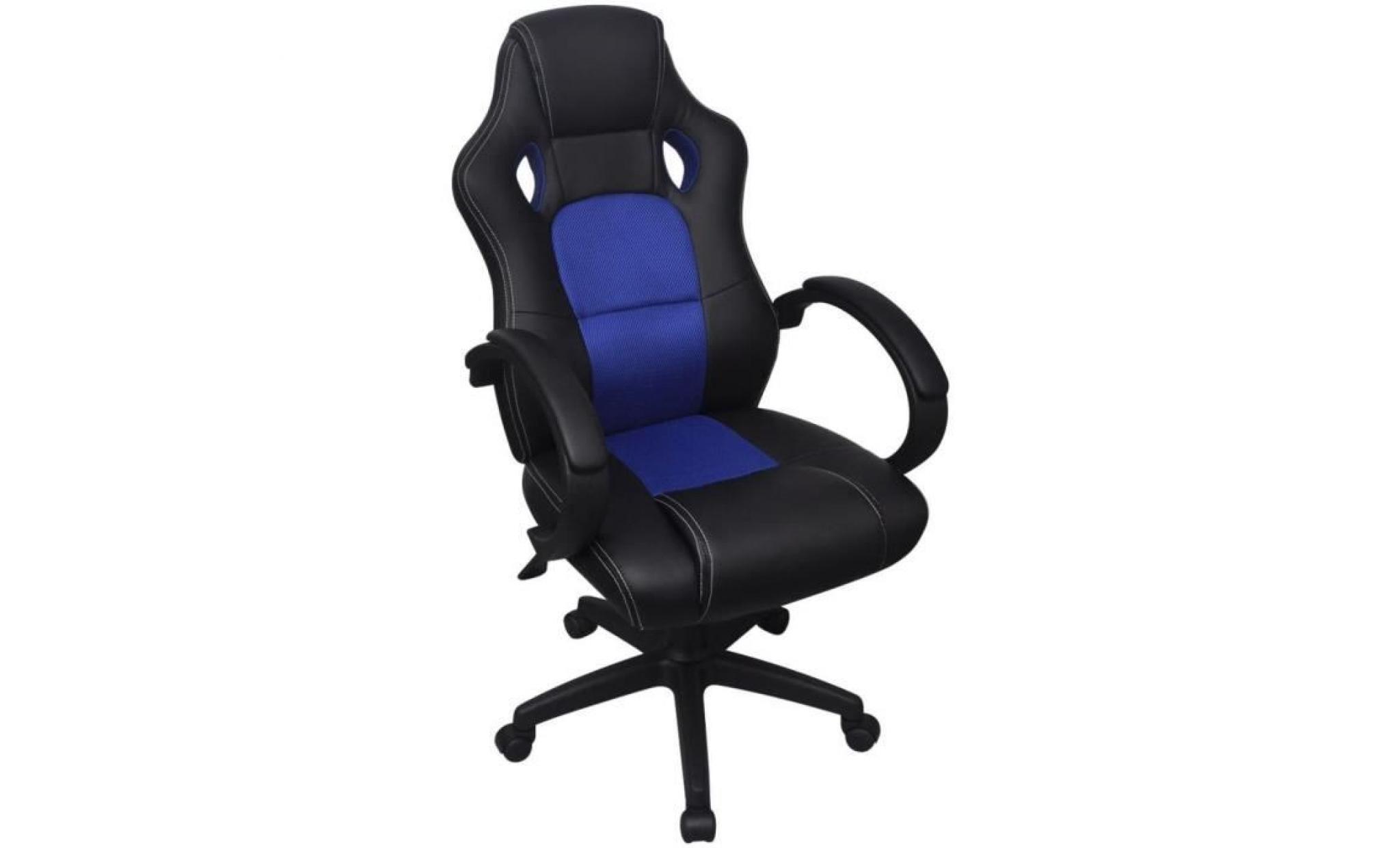 chaise de bureau gamer noir et bleu fauteuil en similicuir chromé directeur enfant adolescent jeux confortable