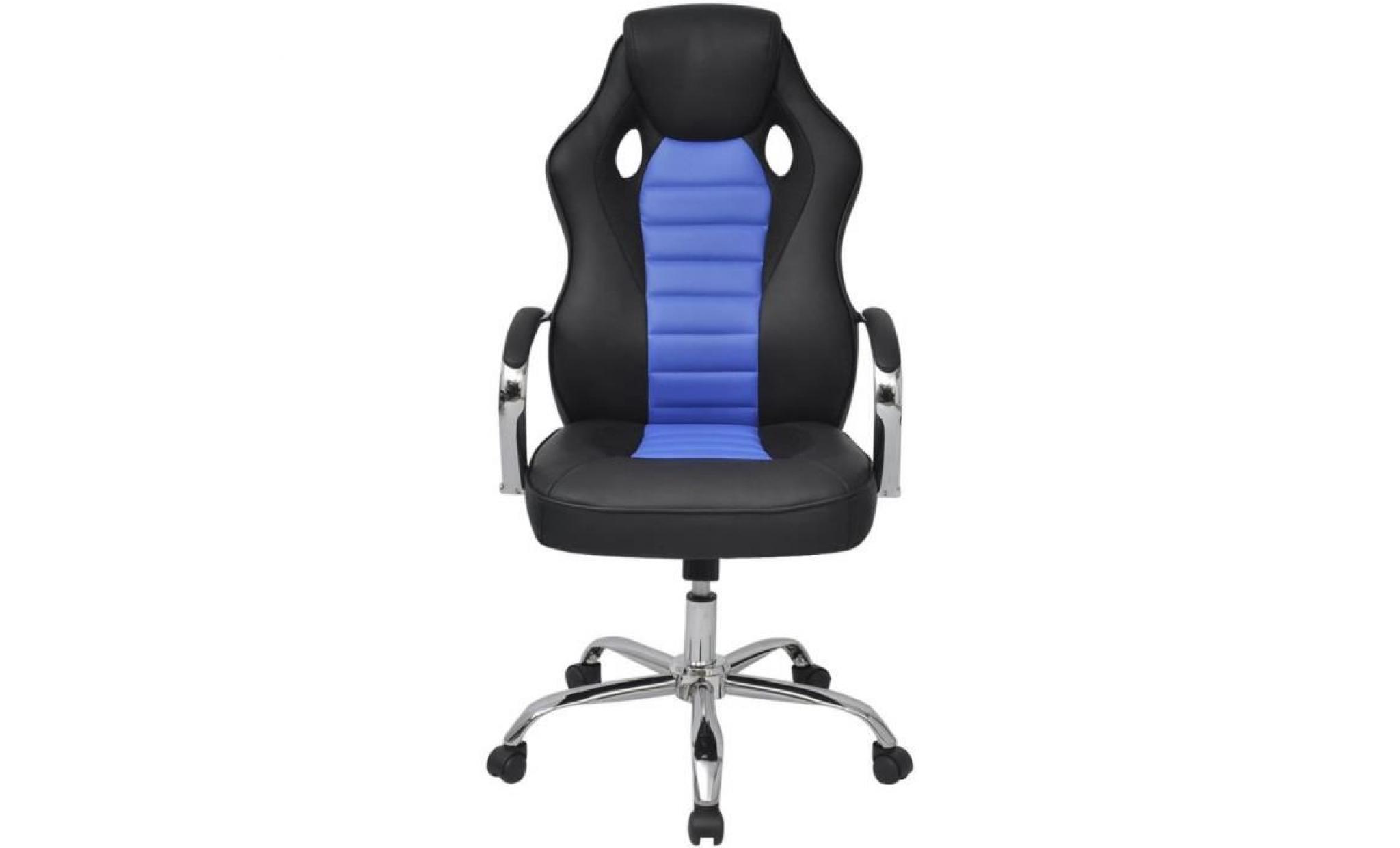 chaise de bureau gamer noir et bleu fauteuil en similicuir chromé directeur enfant adolescent jeux confortable pas cher