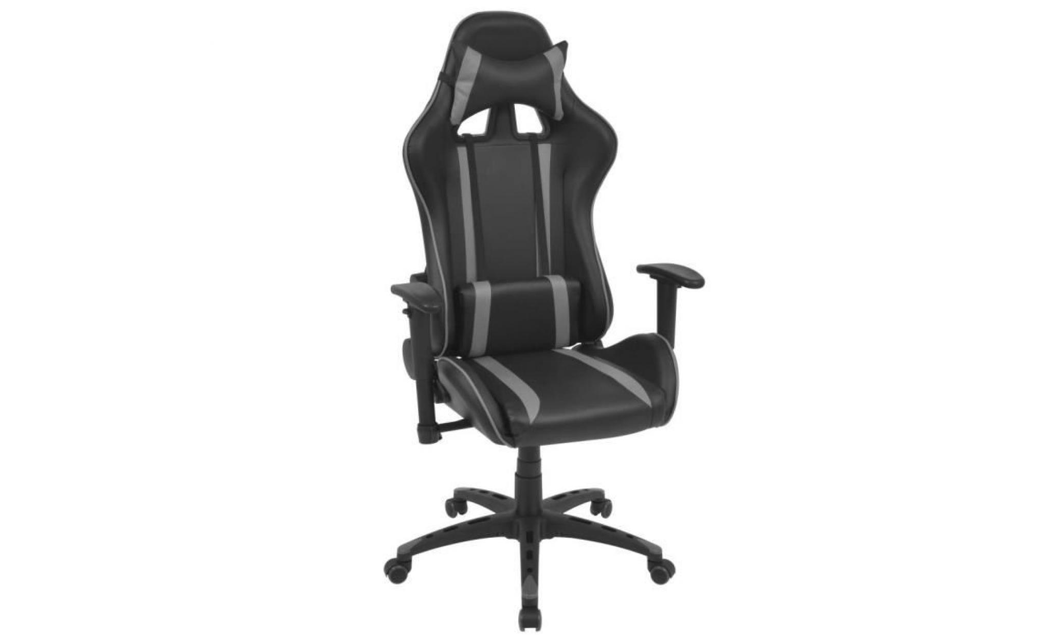 chaise de bureau gamer noir et gris fauteuil en similicuir directeur enfant adolescent jeux confortable