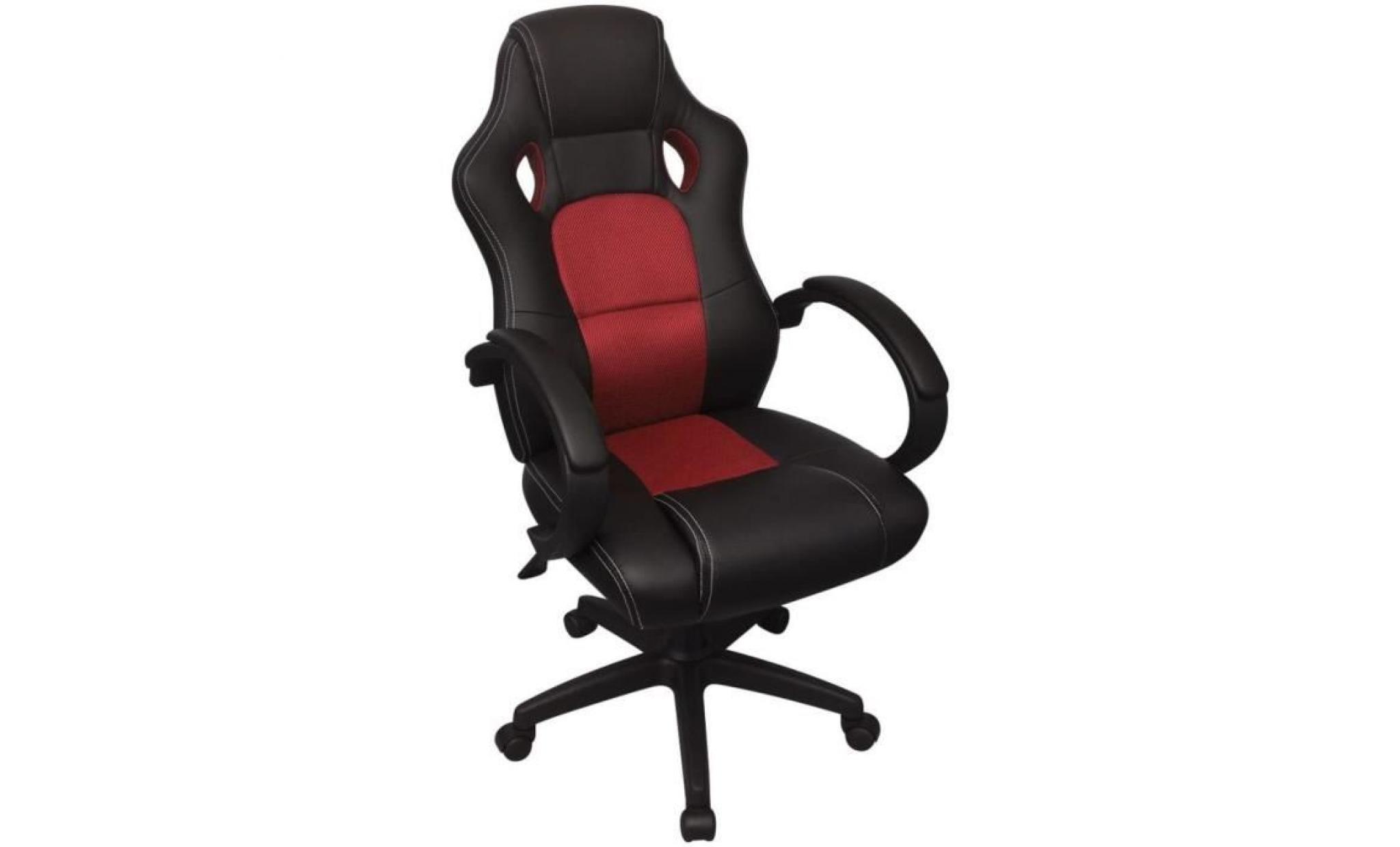 chaise de bureau gamer noir et rouge fauteuil en similicuir directeur enfant adolescent jeux confortable racing