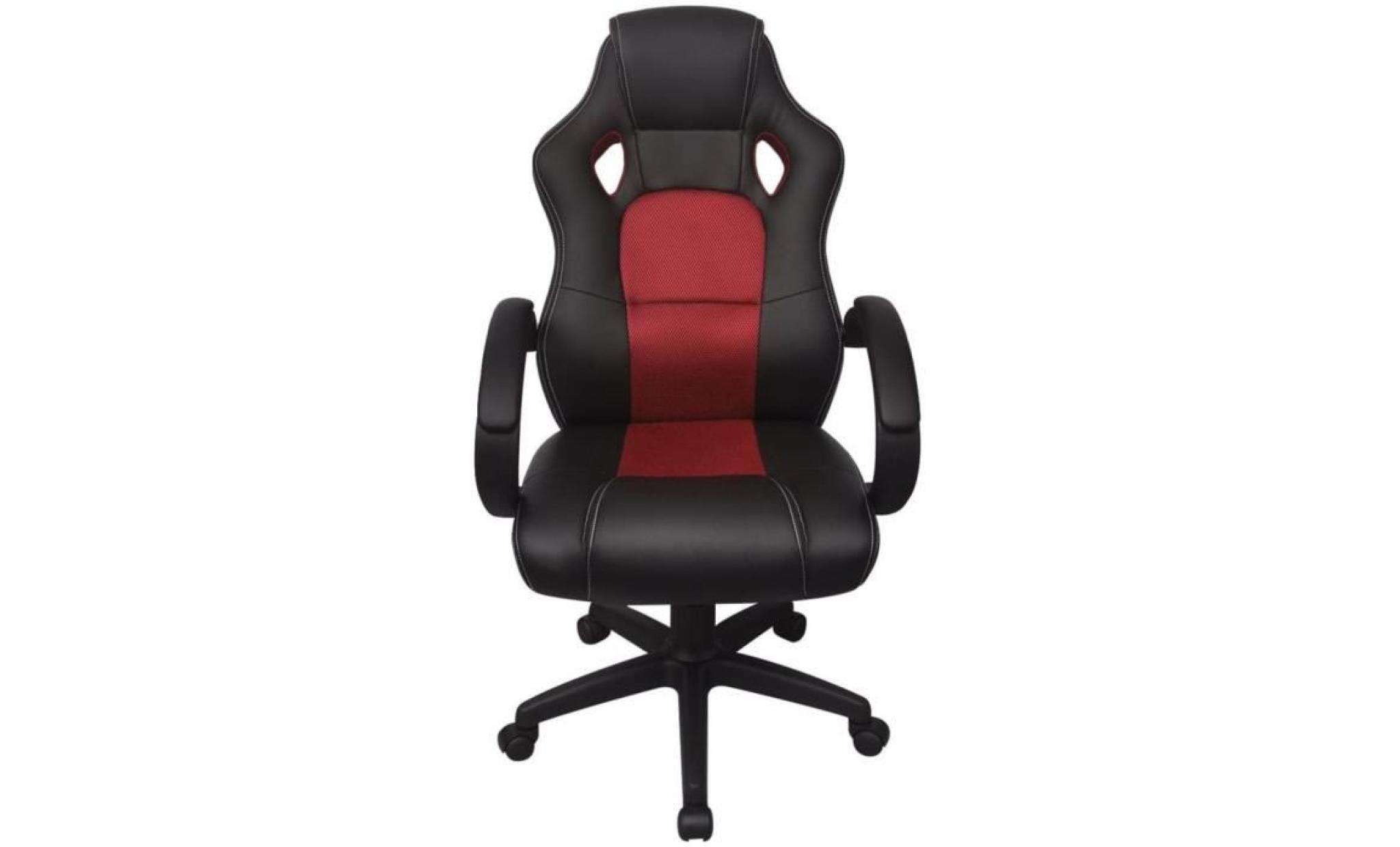 chaise de bureau gamer noir et rouge fauteuil en similicuir directeur enfant adolescent jeux confortable racing pas cher