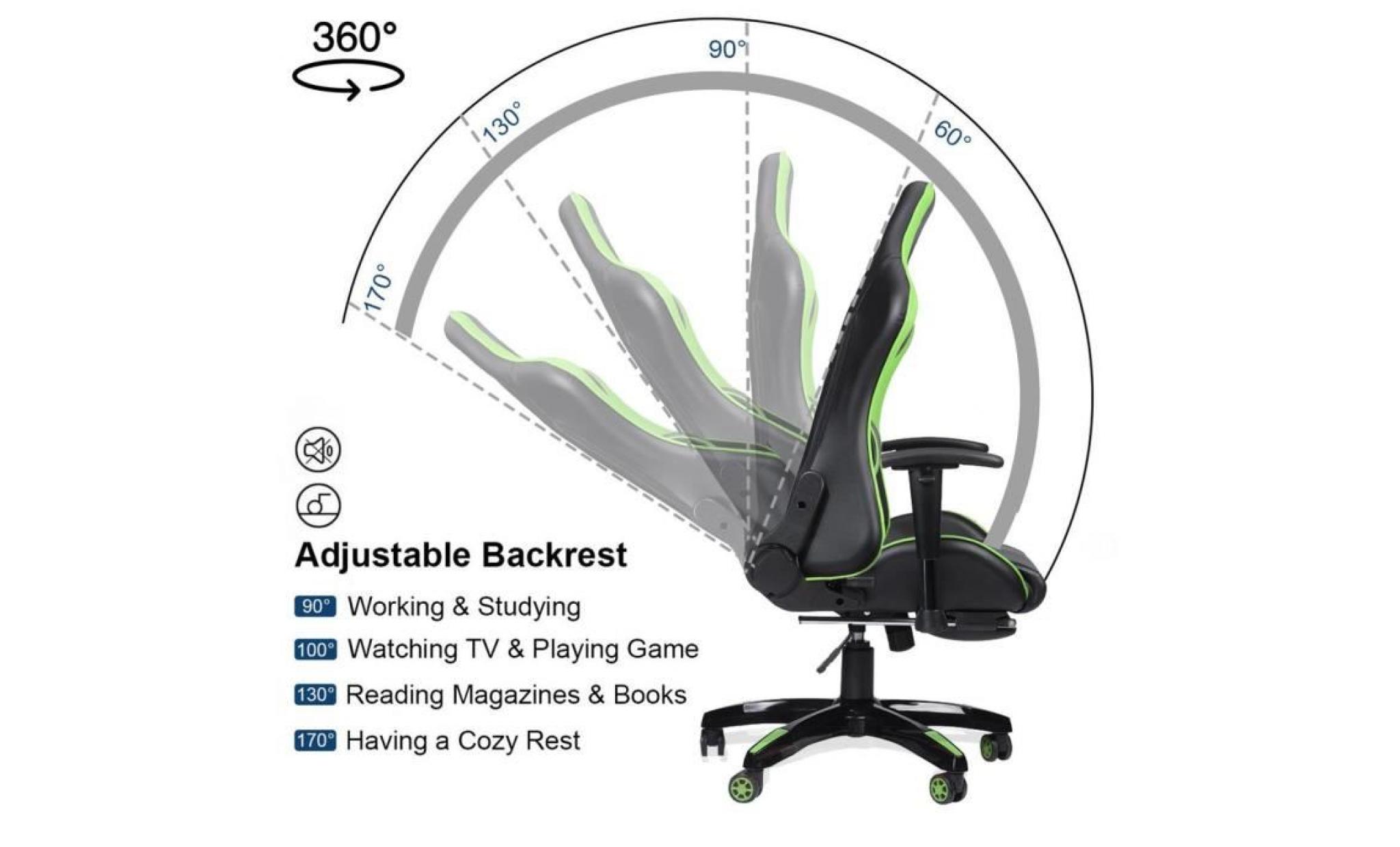 chaise de bureau gaming fauteuil gamer chair style racing racer siège vert pas cher