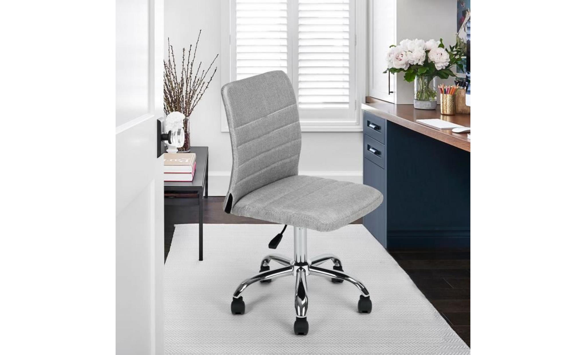 chaise de bureau gris tissu métal chromé hauteur réglable pivotante 360 degrés