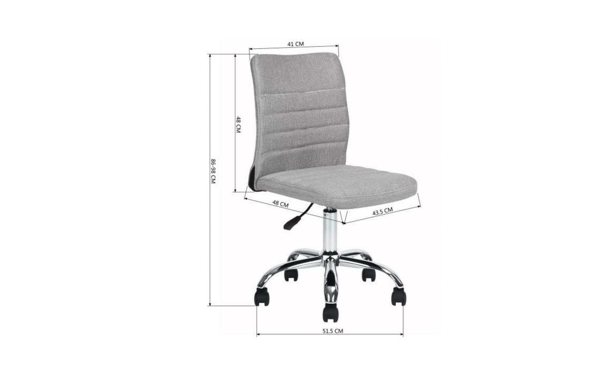 chaise de bureau gris tissu métal chromé hauteur réglable pivotante 360 degrés pas cher