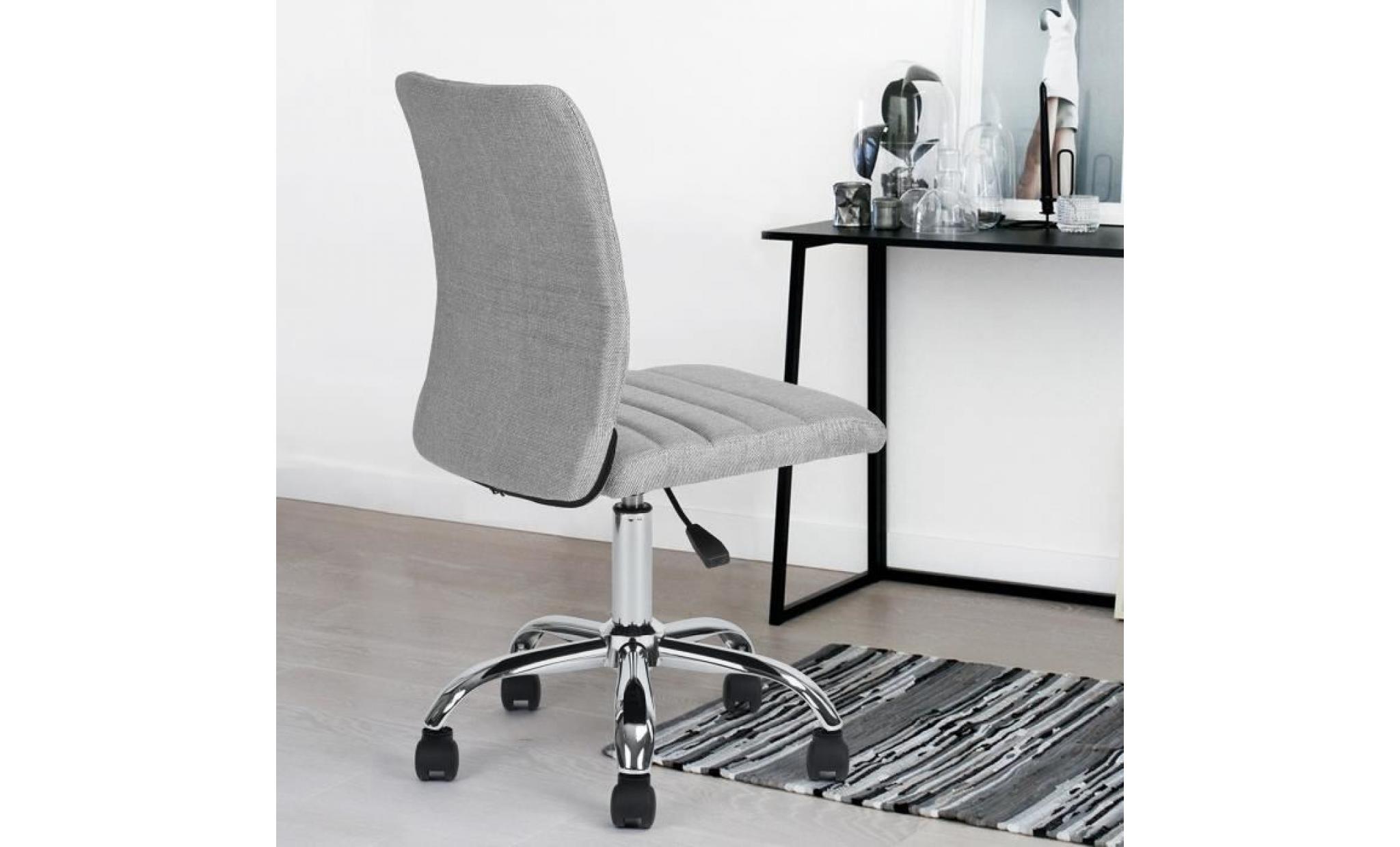 chaise de bureau gris tissu métal chromé hauteur réglable pivotante 360 degrés pas cher