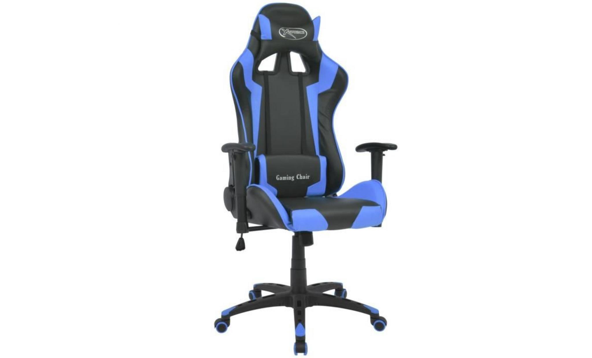 chaise de bureau inclinable fauteuil avec 5 roulettes en nylon flexibles cuir artificiel bleu