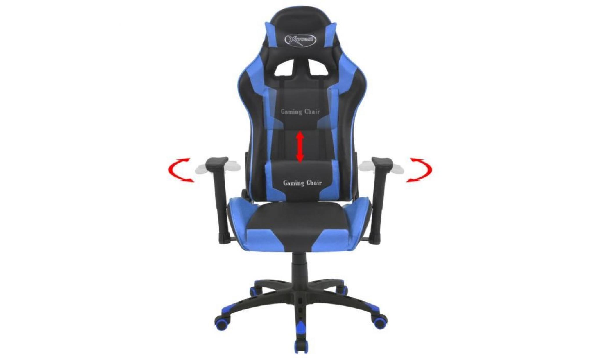 chaise de bureau inclinable fauteuil avec 5 roulettes en nylon flexibles cuir artificiel bleu pas cher