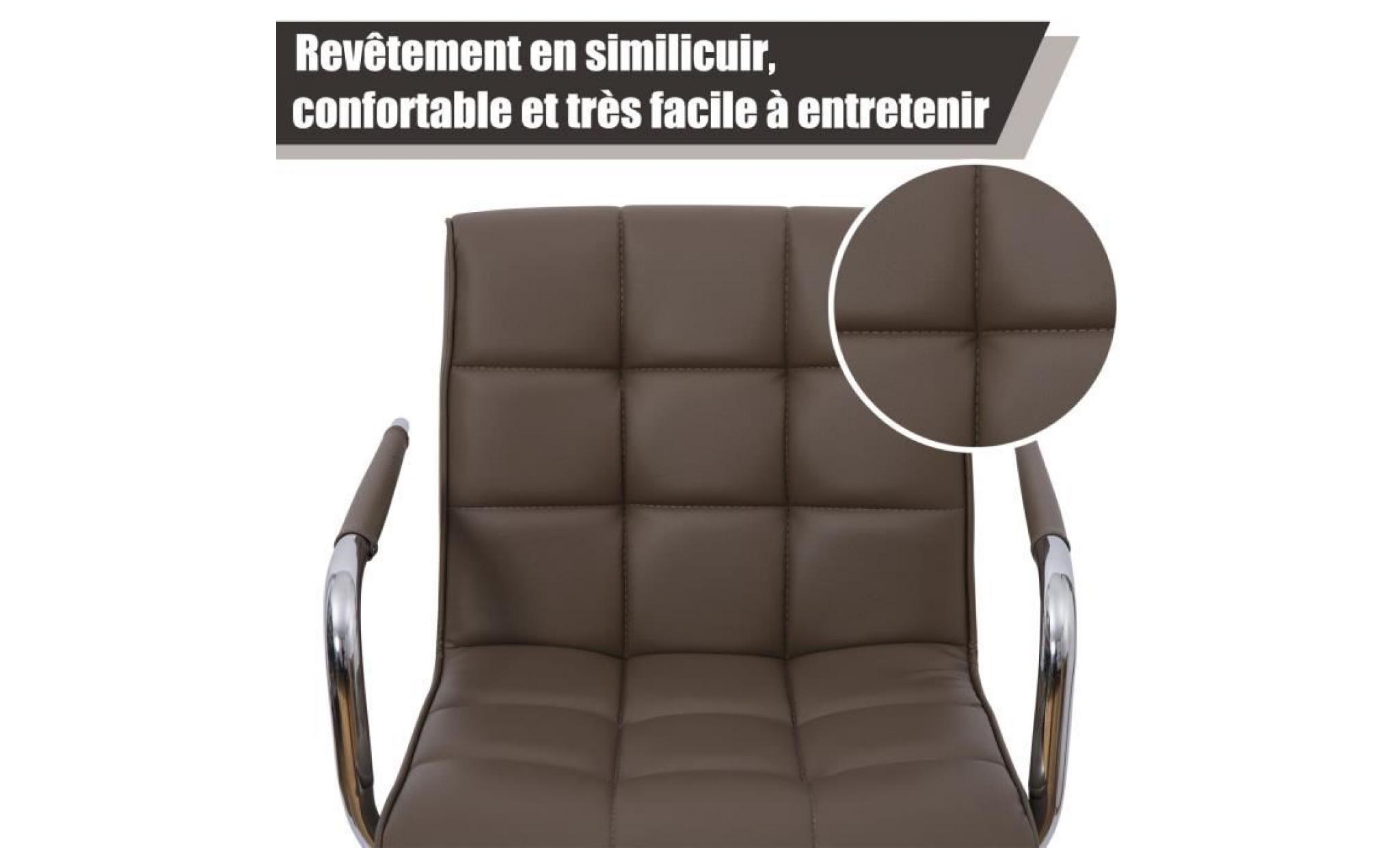 chaise de bureau manager accoudoirs pieds chromés hauteur réglable similicuir marron 99 53x54x94cm marron pas cher