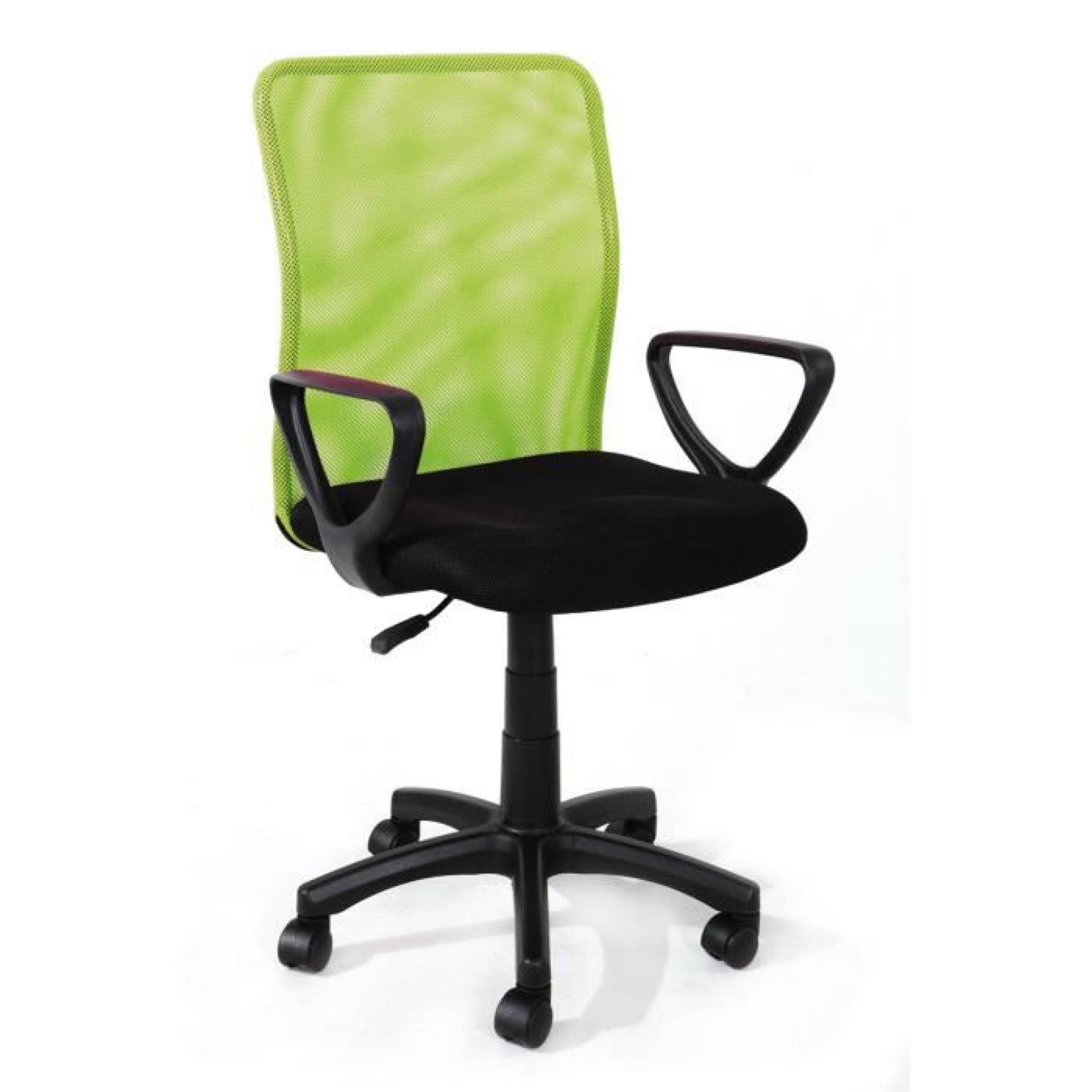 Chaise de bureau Noir-Vert 5 roulettes, Dimensions : 84 x 59 x 45 cm