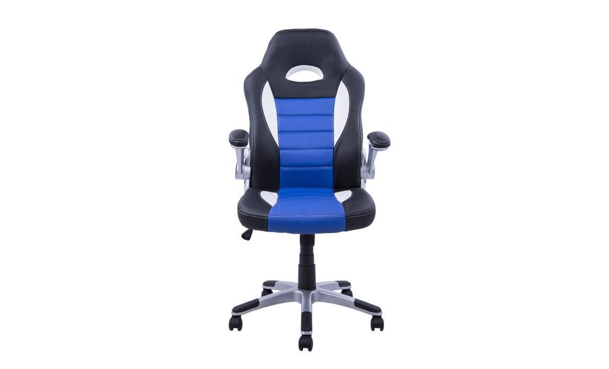 chaise/fauteuil de bureau pivotante hauteur réglable surface en pu facile à nettoyer noir et bleu 91 pas cher