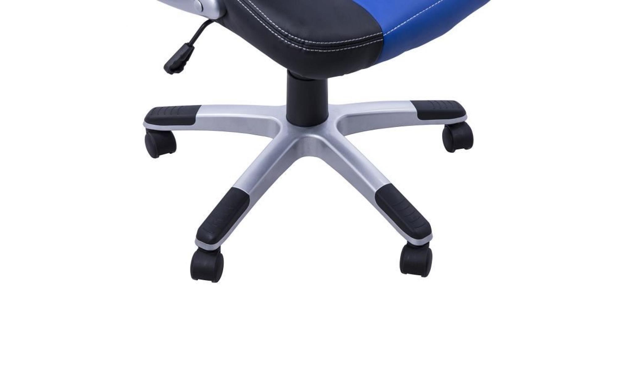 chaise/fauteuil de bureau pivotante hauteur réglable surface en pu facile à nettoyer noir et bleu 91 pas cher