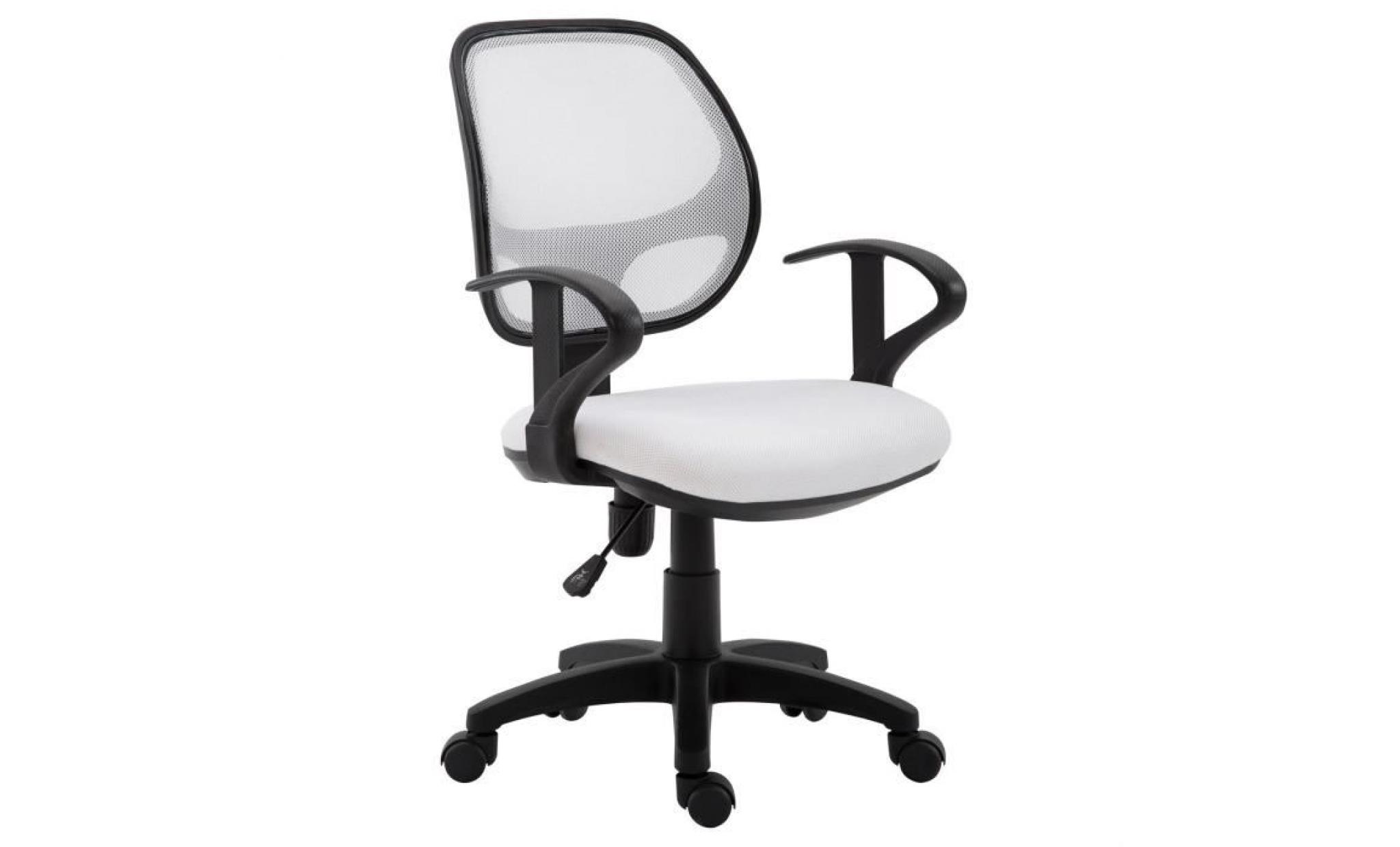 chaise de bureau pour enfant cool fauteuil pivotant et ergonomique avec accoudoirs, siège à roulettes et hauteur réglable mesh blanc