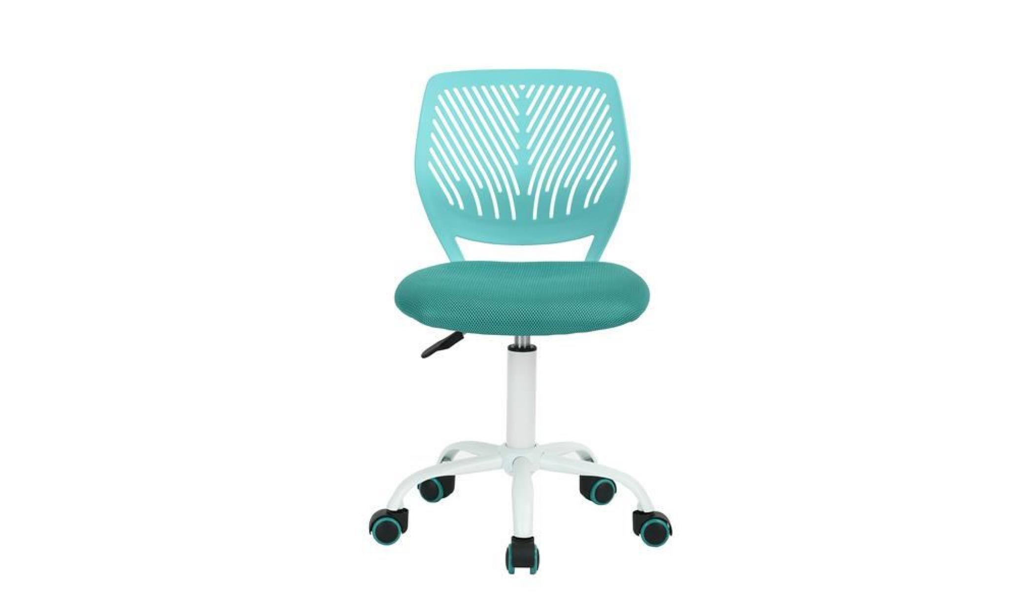 chaise de bureau pour enfant etudiant réglable roulant plastique maille métal turquoise blanc