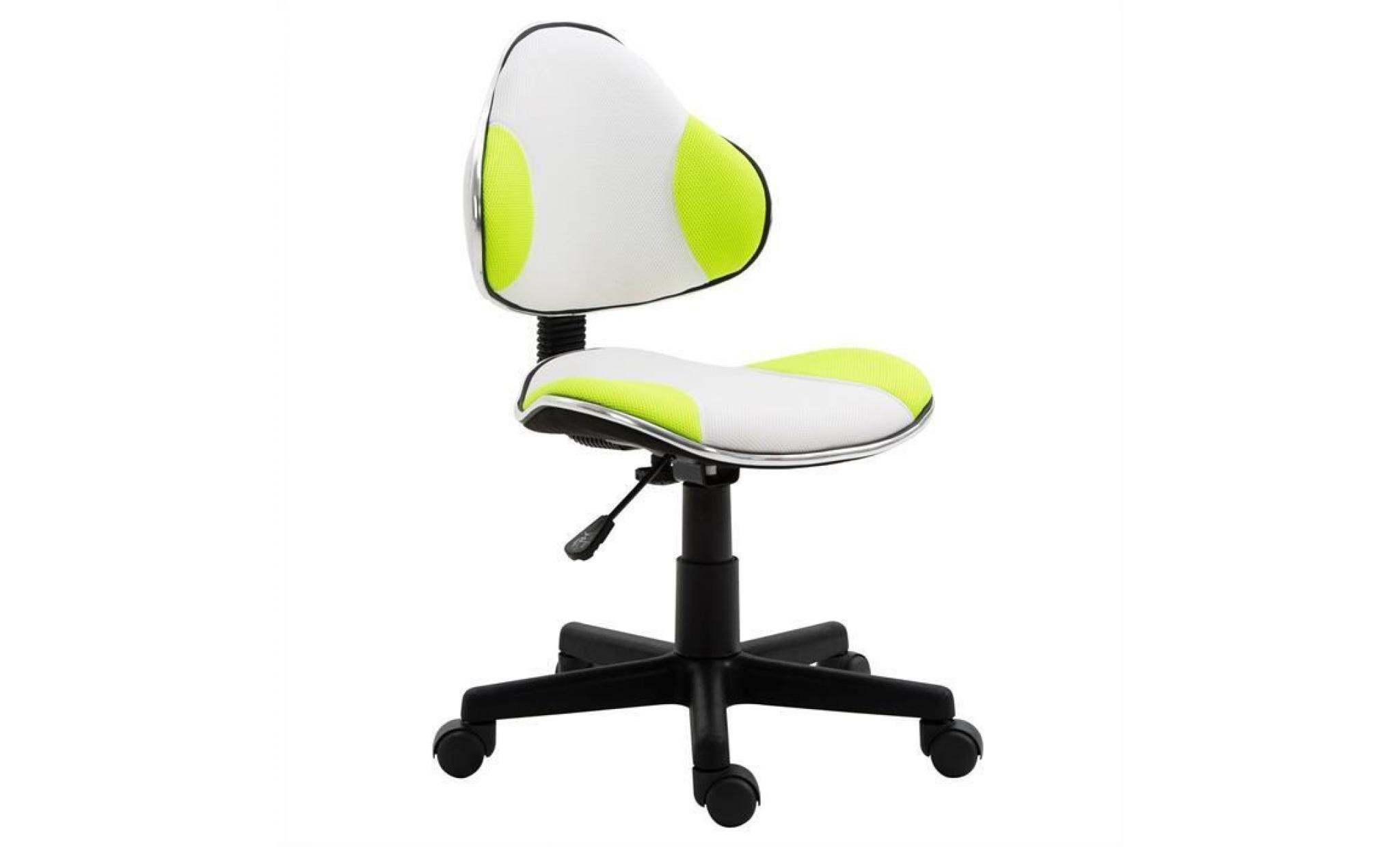 chaise de bureau pour enfant osaka fauteuil pivotant avec hauteur réglable, revêtement en mesh blanc/vert