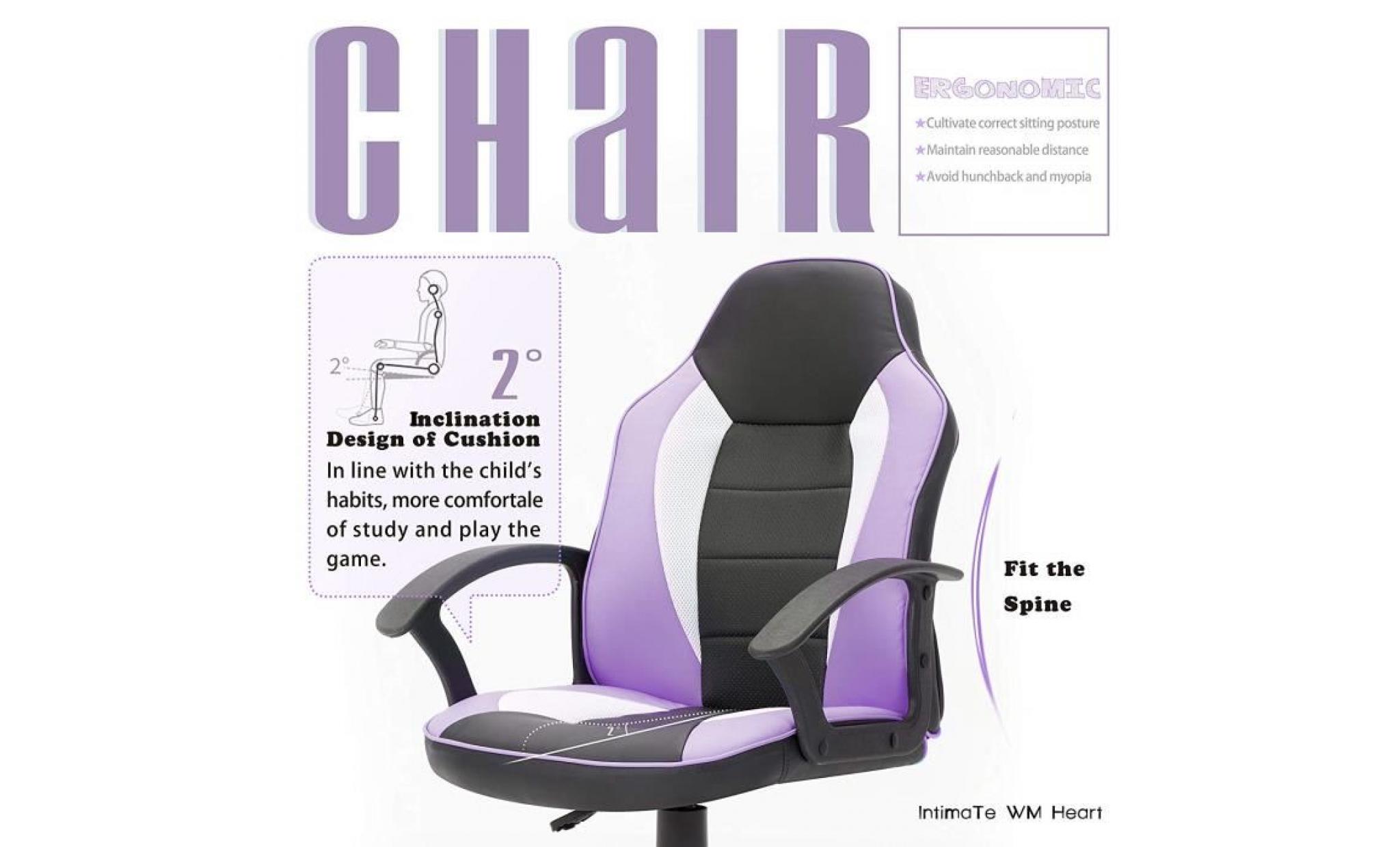 chaise de bureau pour enfant   siège etudiant   fauteuil de bureau réglable   violet   intimate wm heart pas cher